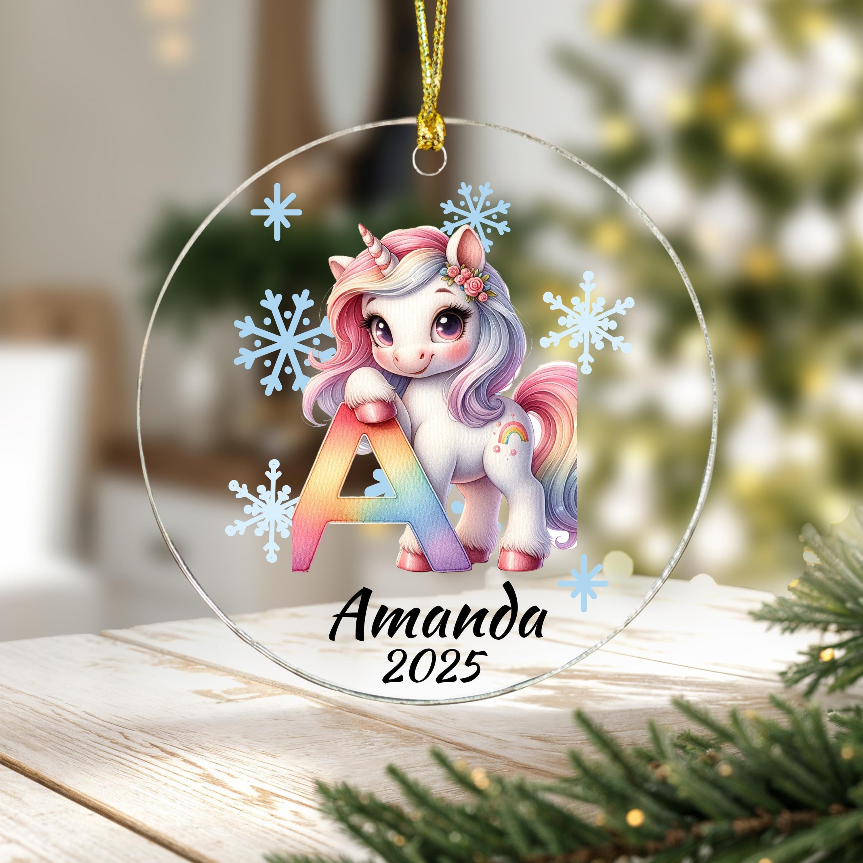 Personalized Unıcorn Initial Christmas Ornament: Custom Letter Keepsake with name, Kids Name Initial Letter Xmas gifts - image 4