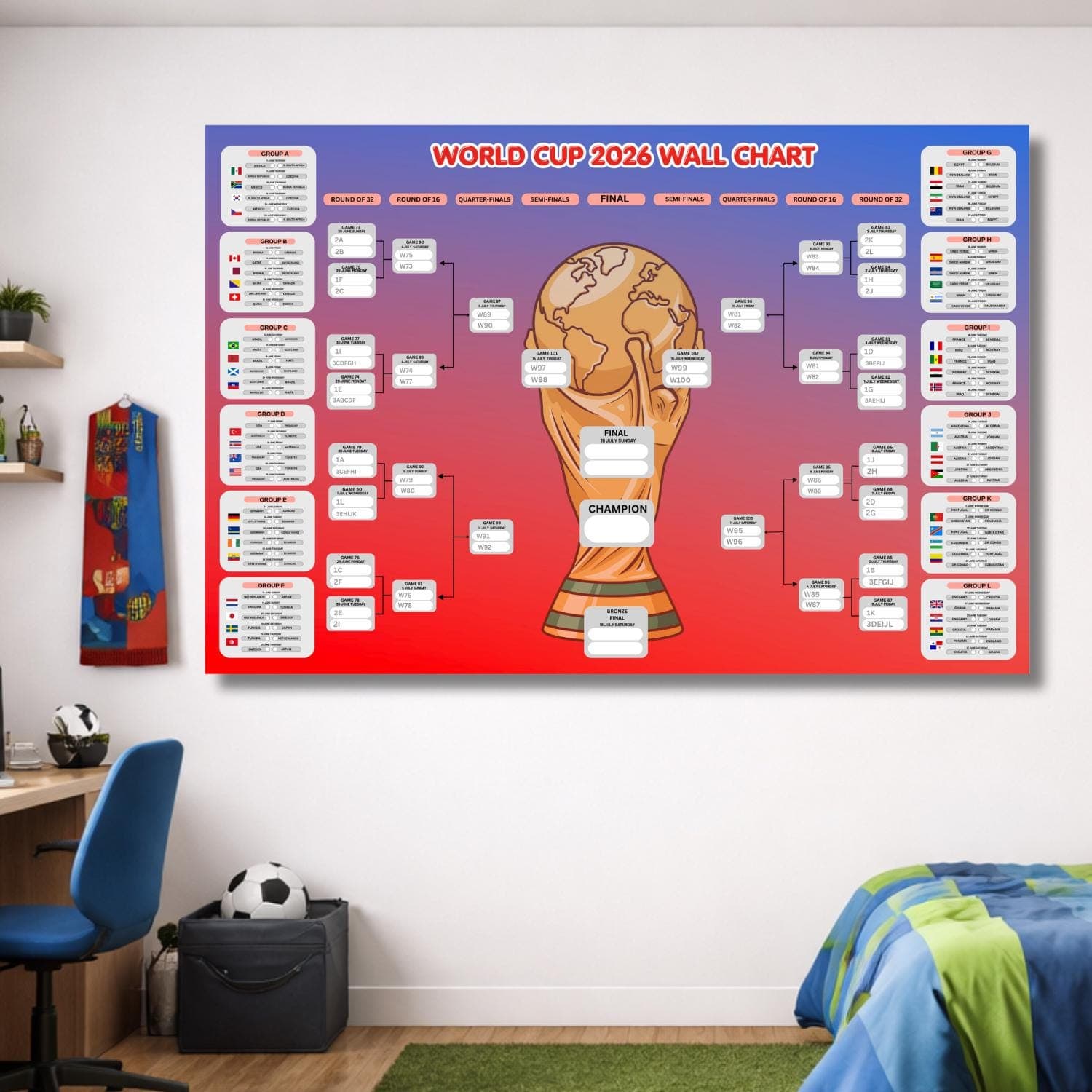 2026 World Cup Calendar, World Cup Wall Chart Poster Print, World Cup Schedule, World Cup Wall Calendar, Soccer Fixtures Chart A1 poster - image 3