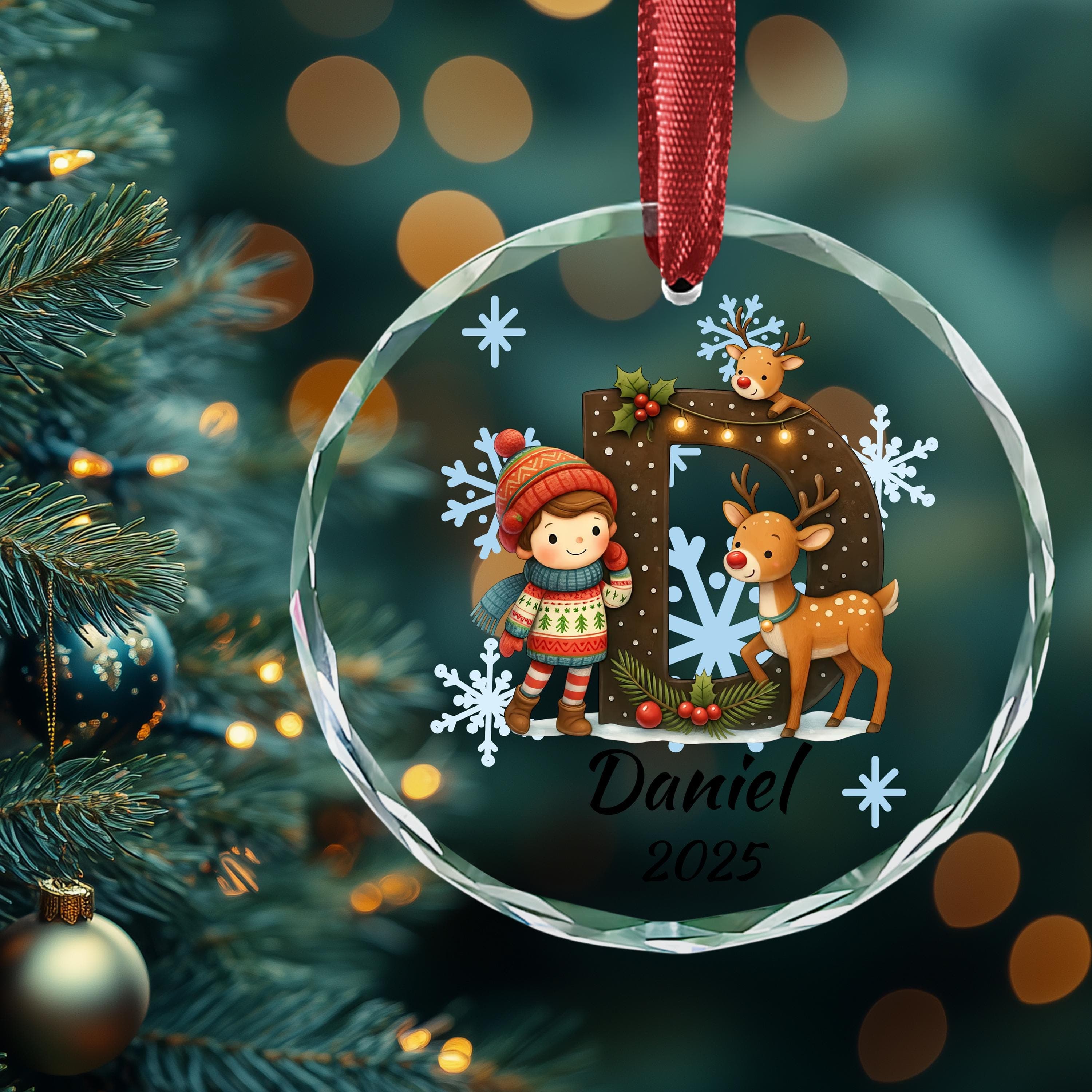Personalized Deer Child Initial Christmas Ornament: Custom Letter Keepsake with name, Kids Name Initial Letter Xmas gifts - image 5