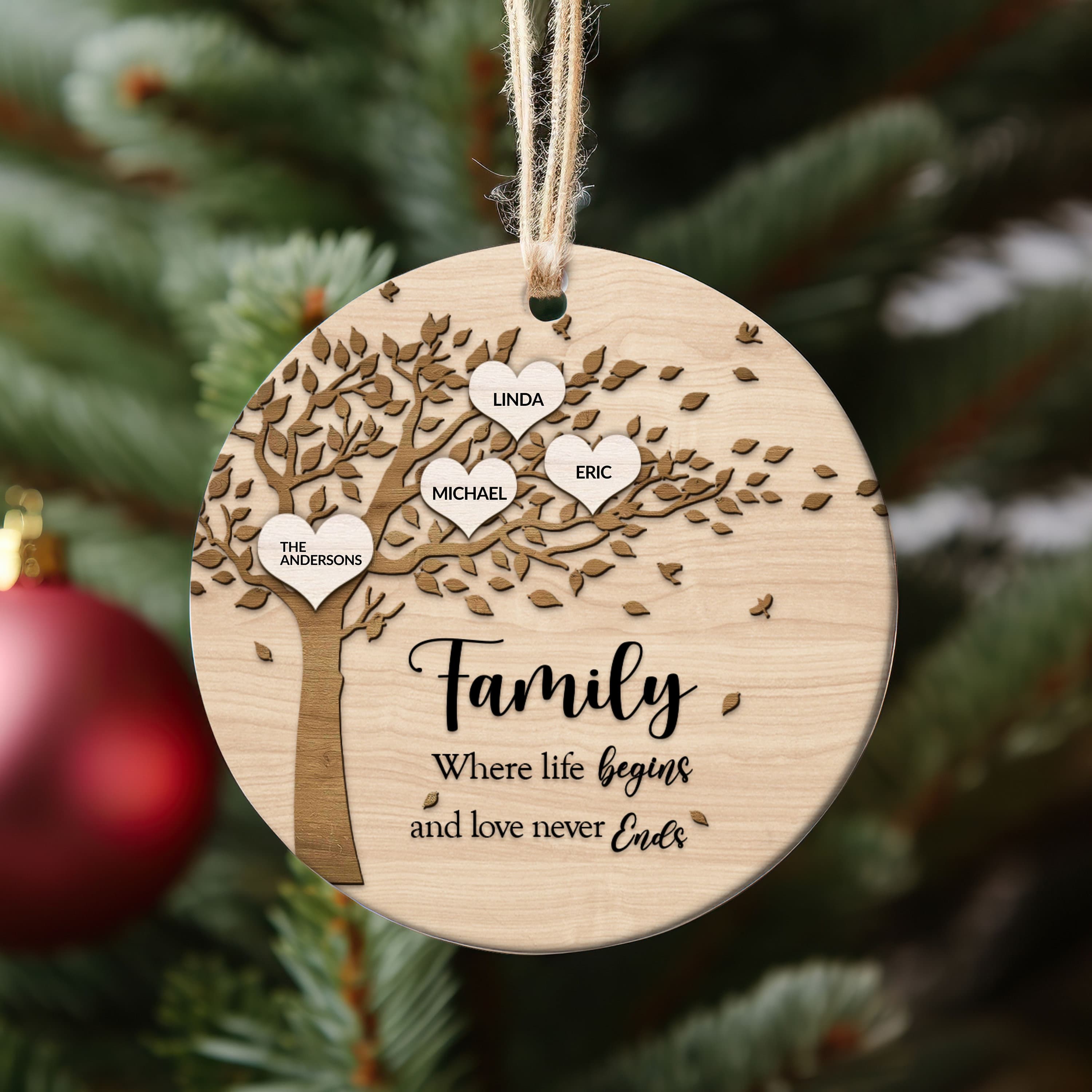 Family Where Life Begins and Never Ends Personalized Ceramic Christmas Ornament With Gift Box - image 4