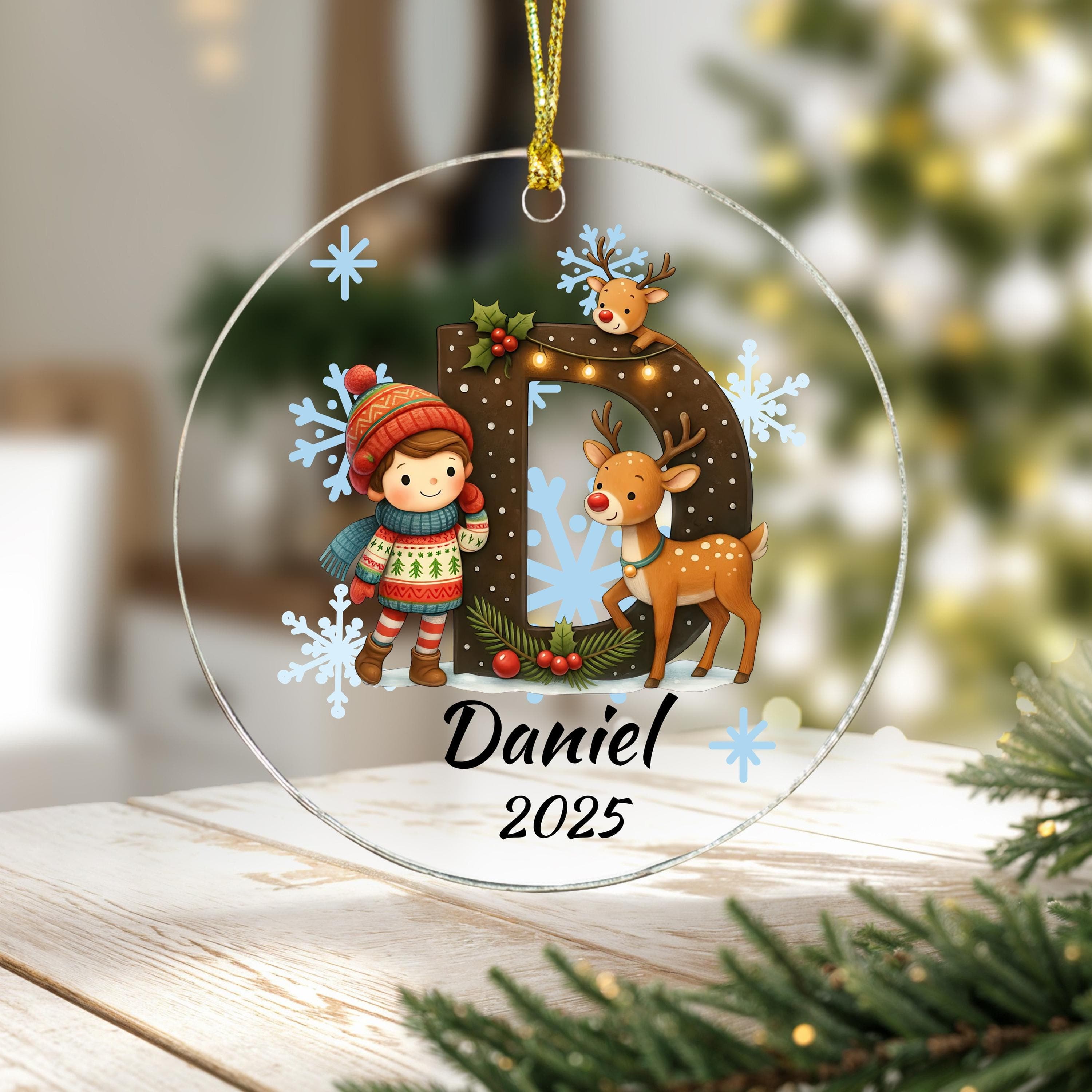 Personalized Deer Child Initial Christmas Ornament: Custom Letter Keepsake with name, Kids Name Initial Letter Xmas gifts - image 4