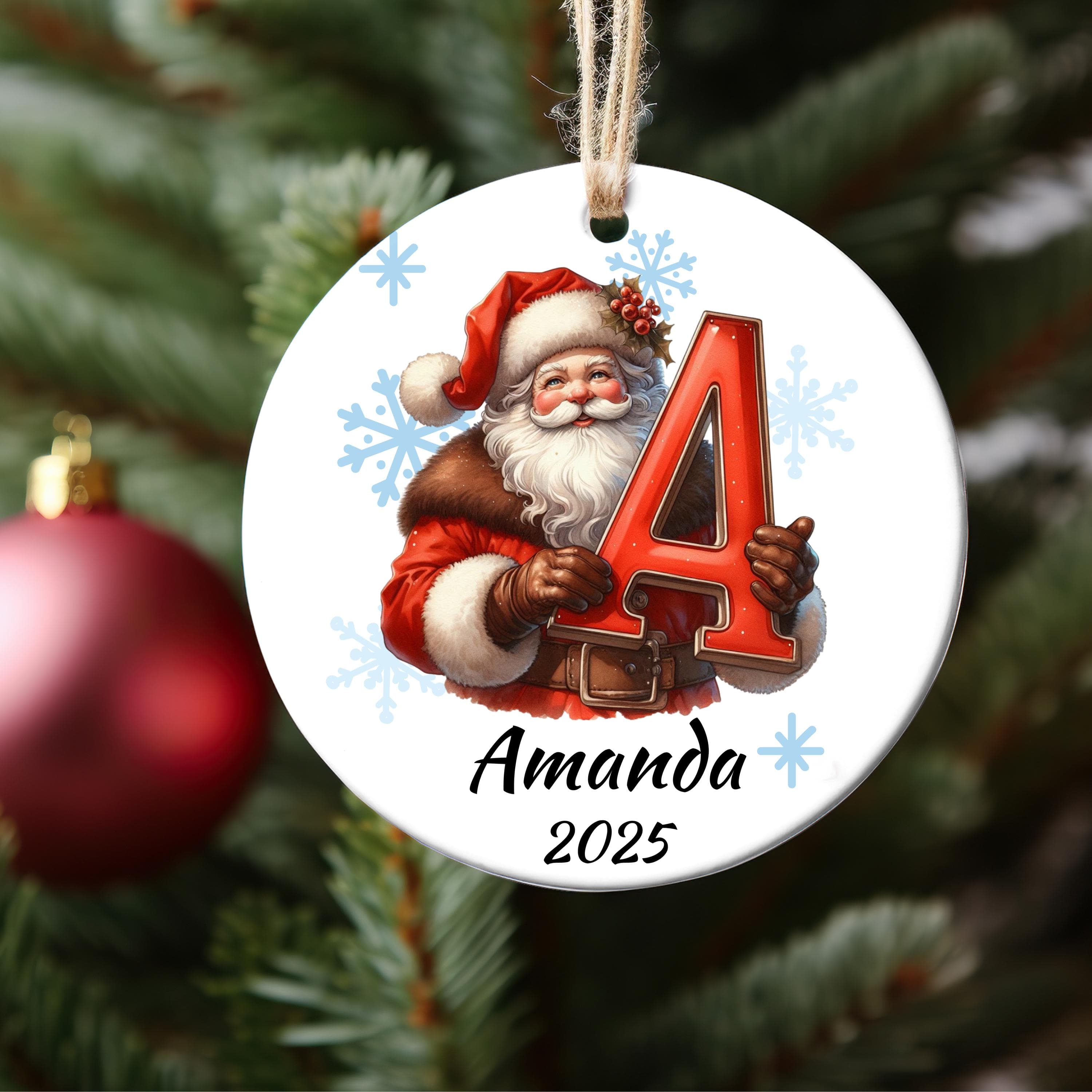 Personalized Initial Christmas Ornament: Custom Letter Keepsake with name, Kids Name Initial Letter Xmas gifts