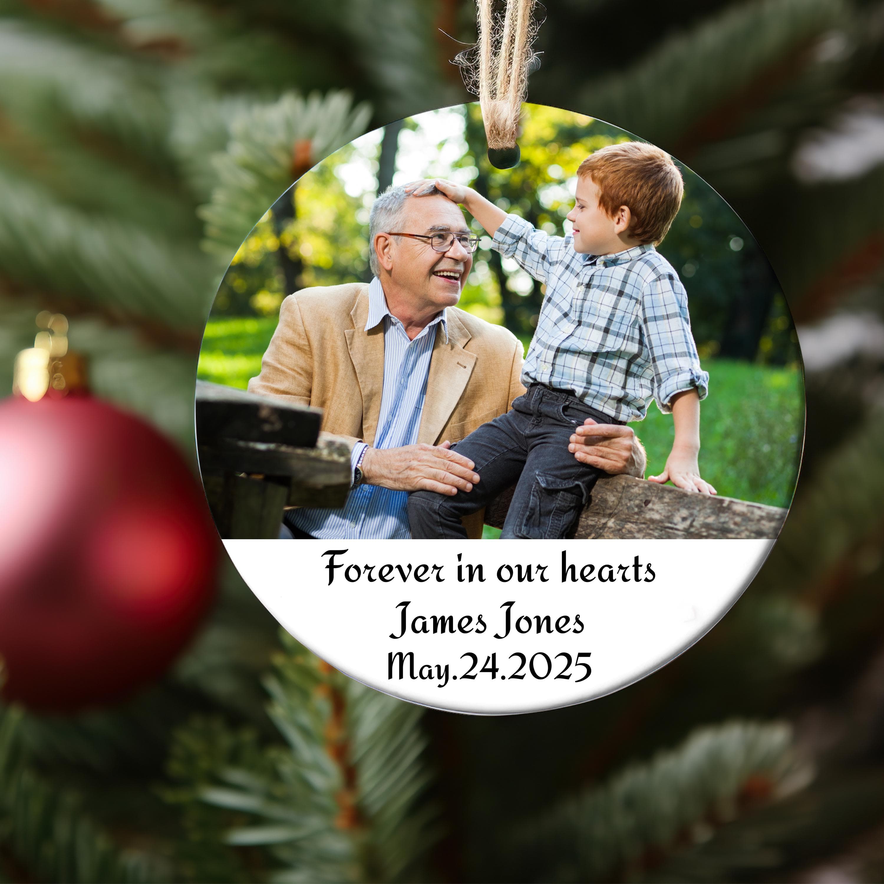 Custom Photo Memorial Ornament, Grandfather Memorial Christmas Ornament, In Loving Memory Ornament, Loss Of Loved One Ornament