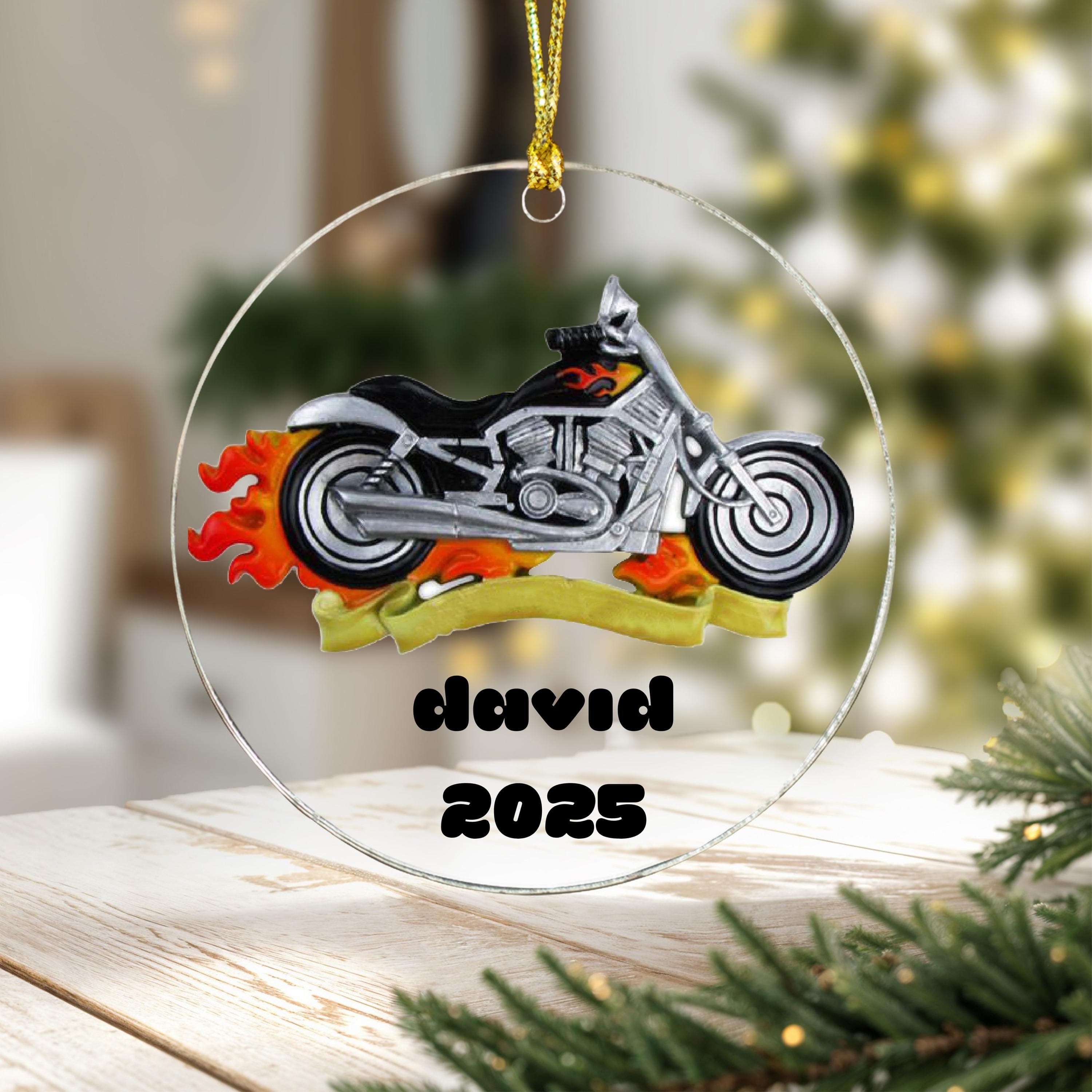 Harley Motorcycle Ornament Kids Christmas Gifts 2025, Motorcycle with Name Ornament, Dad Boy Gift 2025 Christmas Ornament, Free Personalize - image 3