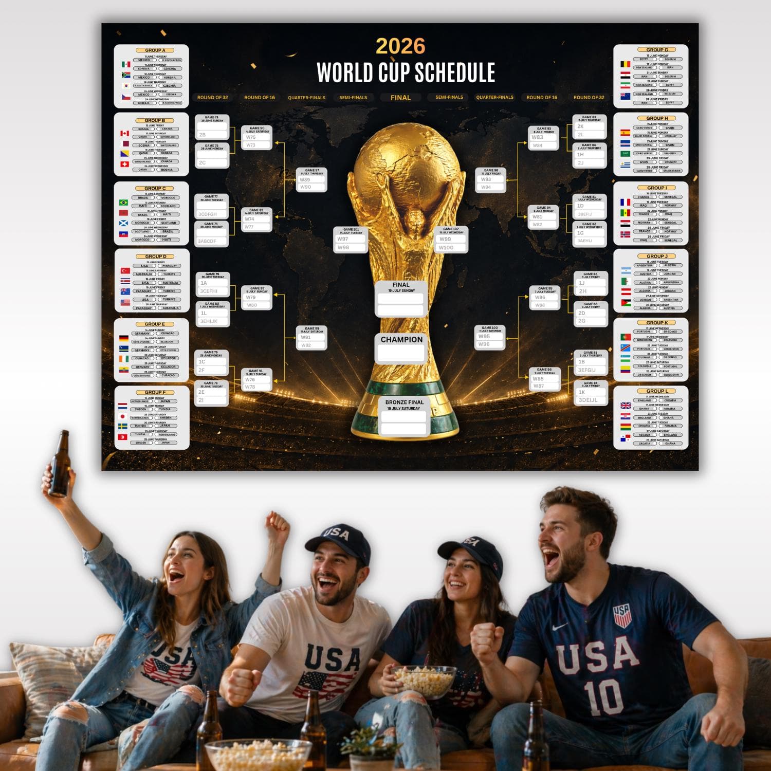 2026 World Cup Schedule, World Cup Wall Chart Poster Print, World Cup Schedule, World Cup Wall Calendar, Soccer Fixtures Chart A1 poster - image 3