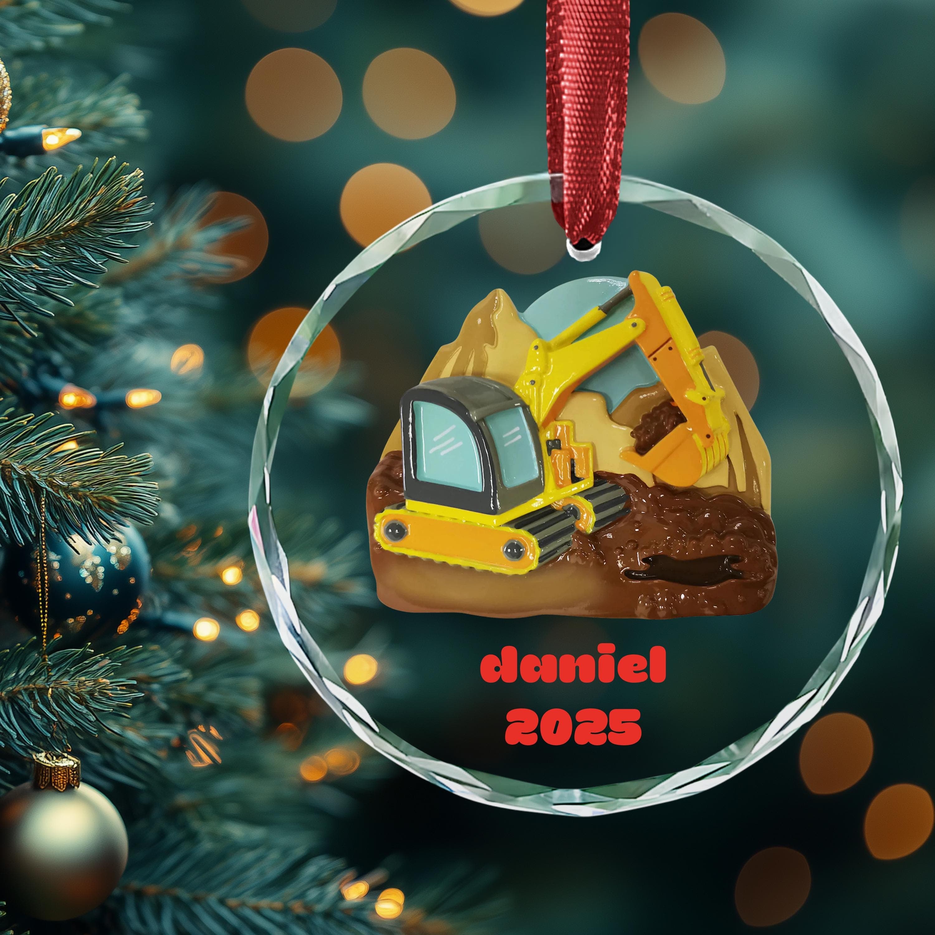 Yellow Excavator Personalized Christmas Halloween Thanksgiving Ornament, Excavator for Kids Gift, Custom 2025 Christmas Tree Ornaments - image 5