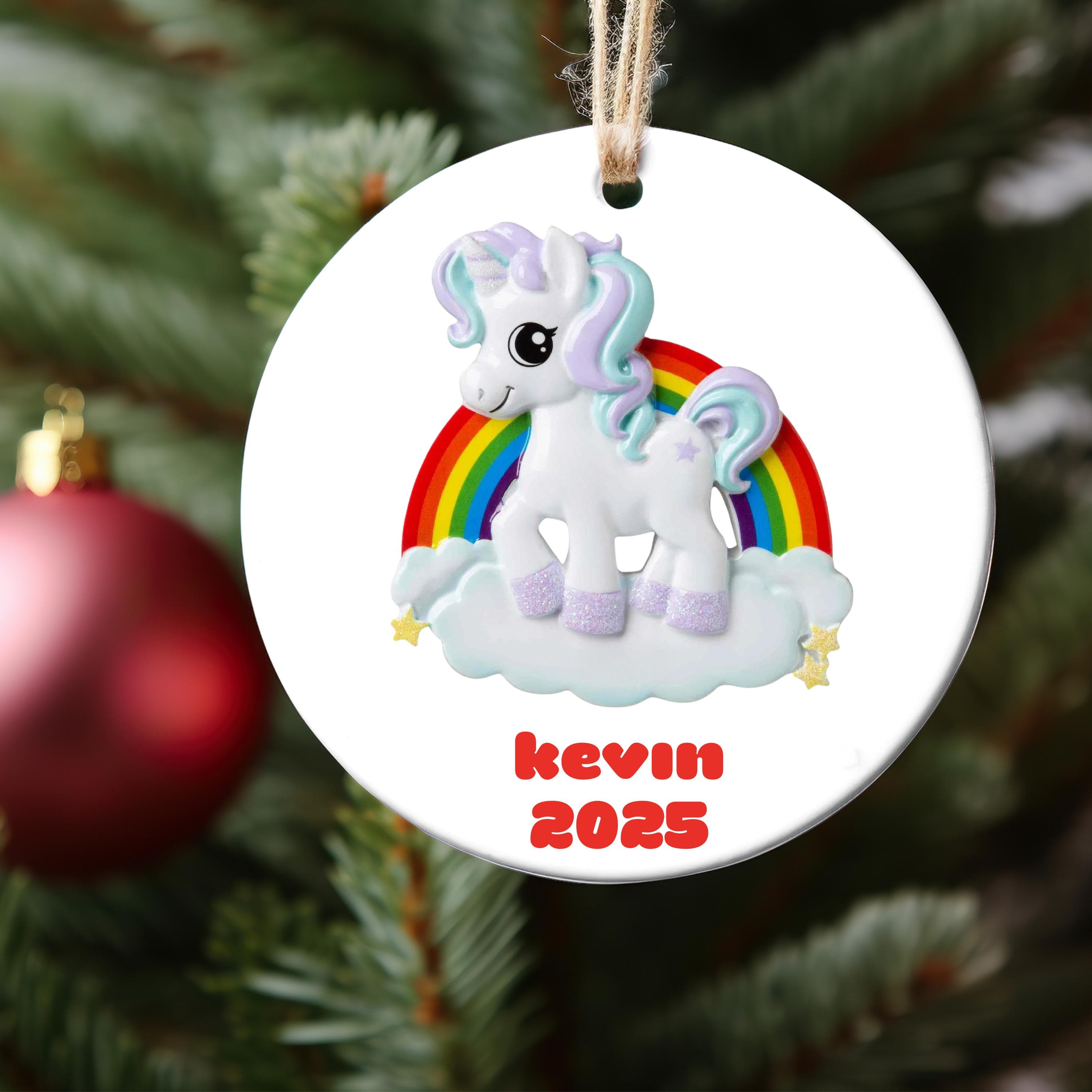Unicorn Personalized Kids Ornament, Pink Magic Pony Horse Ornament for Girls, Stars Cloud Ornament, 2025 Christmas Halloween Thanksgiving