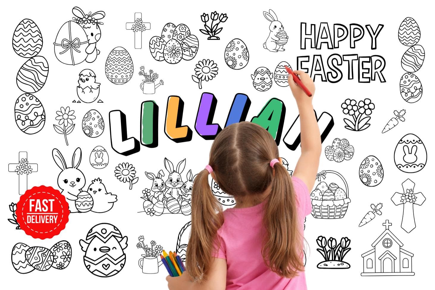 Personalized Easter Coloring Sheet, Custom Easter Egg Hunt Coloring Page, Happy Easter Activities, No-Screen Kids Fun - image 5