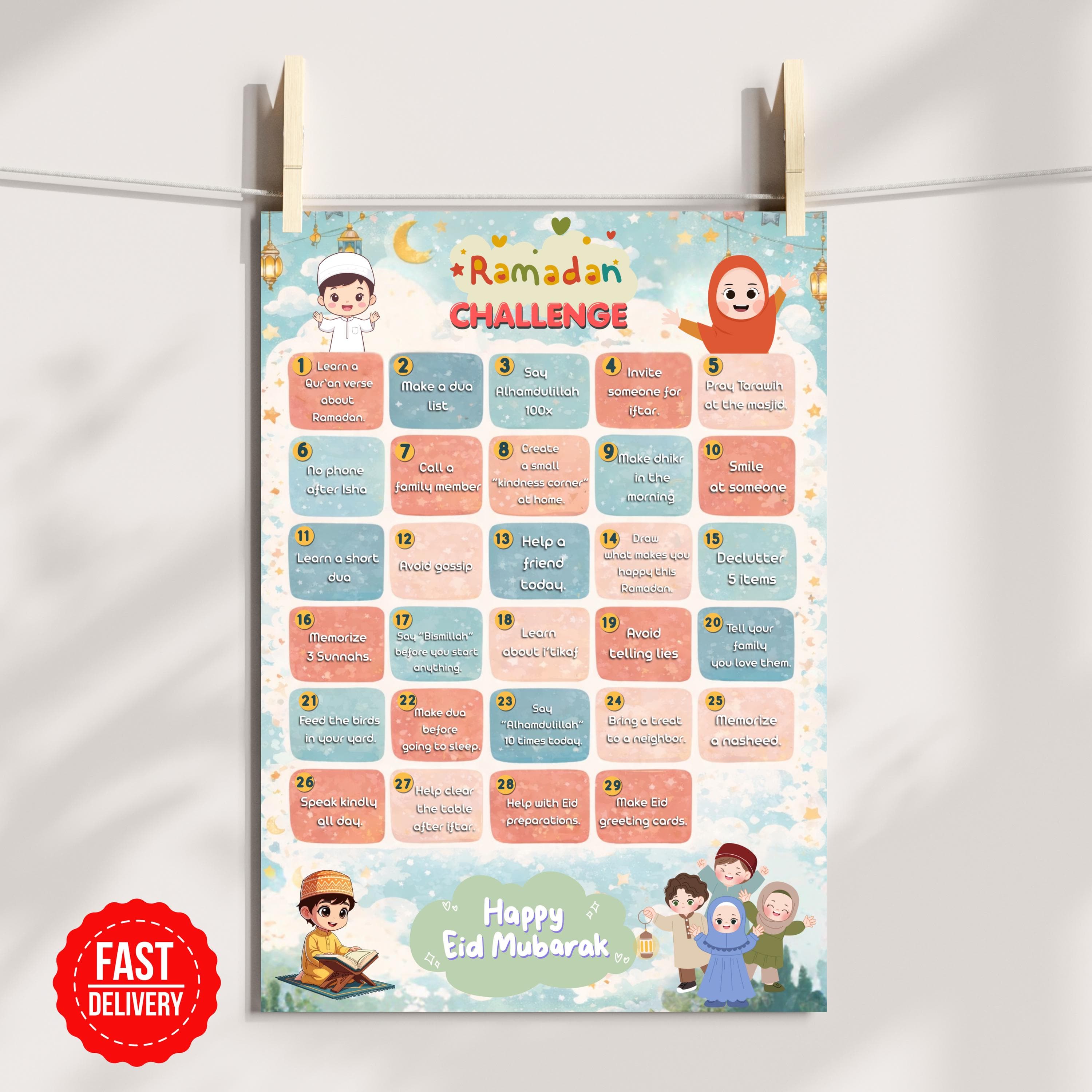 Ramadan Challenge Poster for Kids, Kids Ramadan Activity Calendar, Ramadan Deeds Poster for Children, Ramadan Gift for Kids - image 3