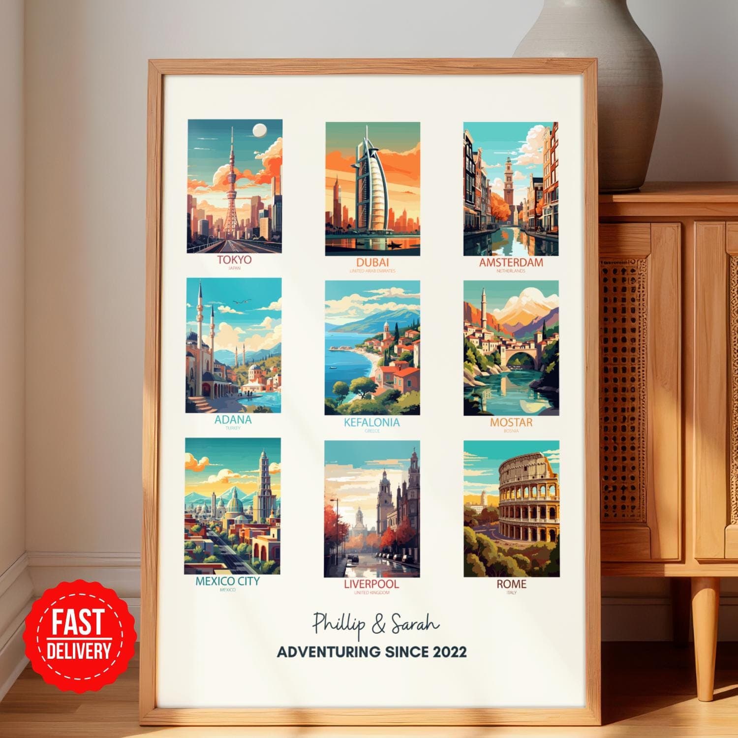 Custom Travel Print, Favorite Places Travel Gift, Personalized Travel Collage Wall Art, Personalized Travel Memories Poster Anniversary Gift