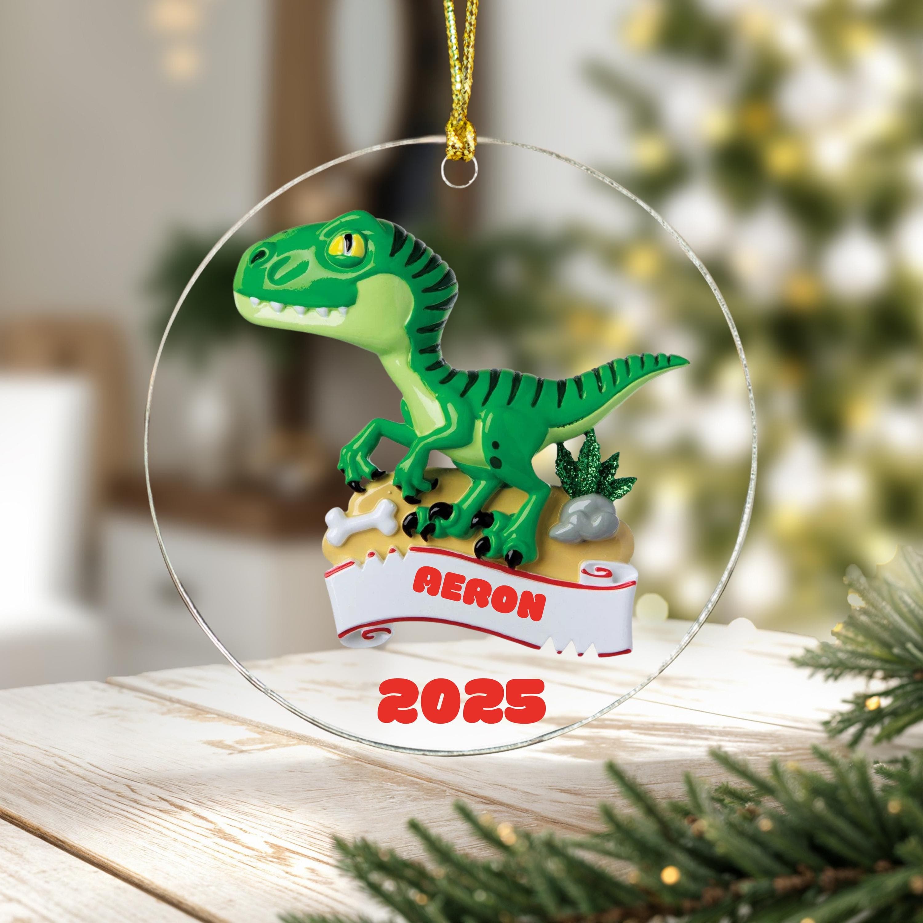 Green Dinosaurs Kids Christmas 2025 Gifts - Personalized Christmas Ornament 2025 -Dino Gift for Child Family Custom 2025 Christmas Ornament - image 4