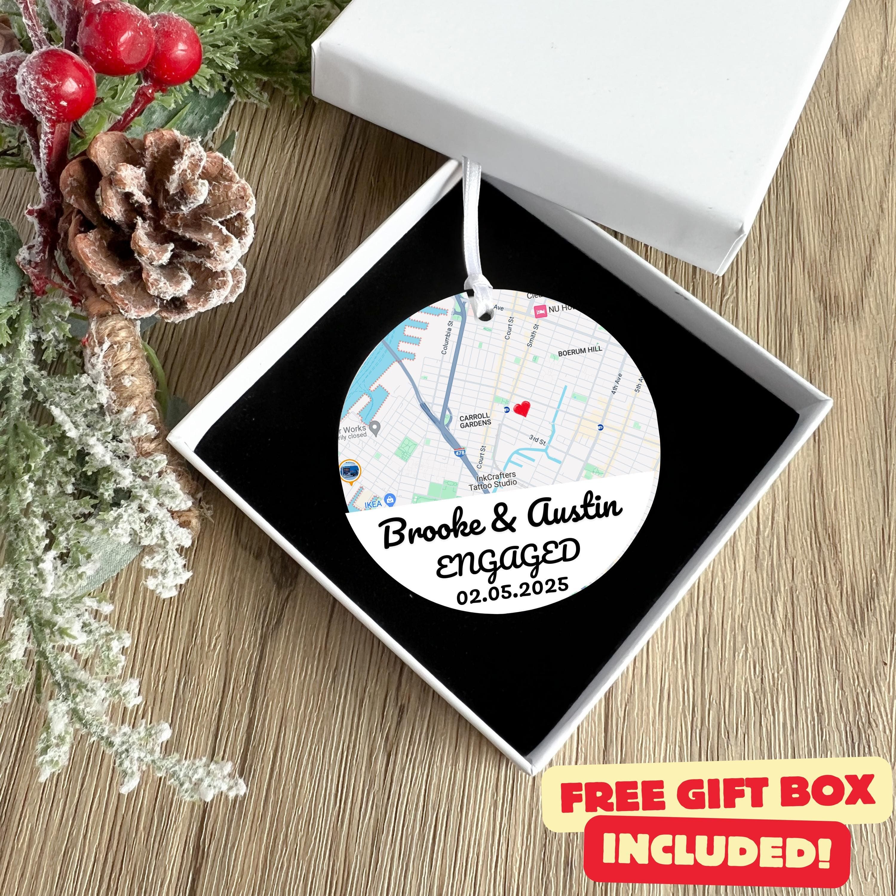 Engagement Ornament Gift, Map Ornament, Engagement Map, Personalized Engagement Gift for Couple, Engagement Ornament, Christmas Gift for her - image 4