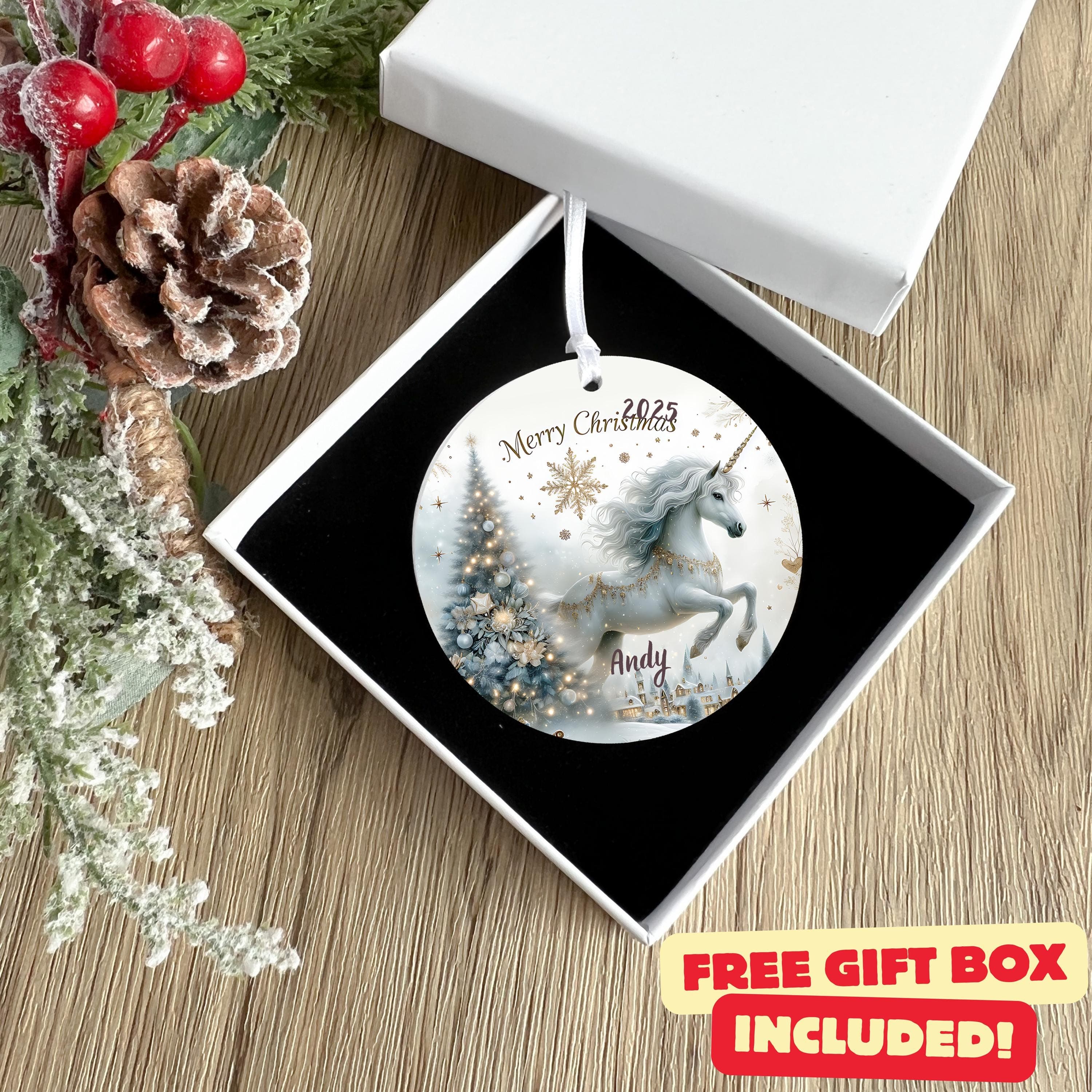 Merry Christmas Ornament | Unicorn Christmas Gift | Christmas 2025| Customized Christmas Gift | White Unicorn Christmas - image 4