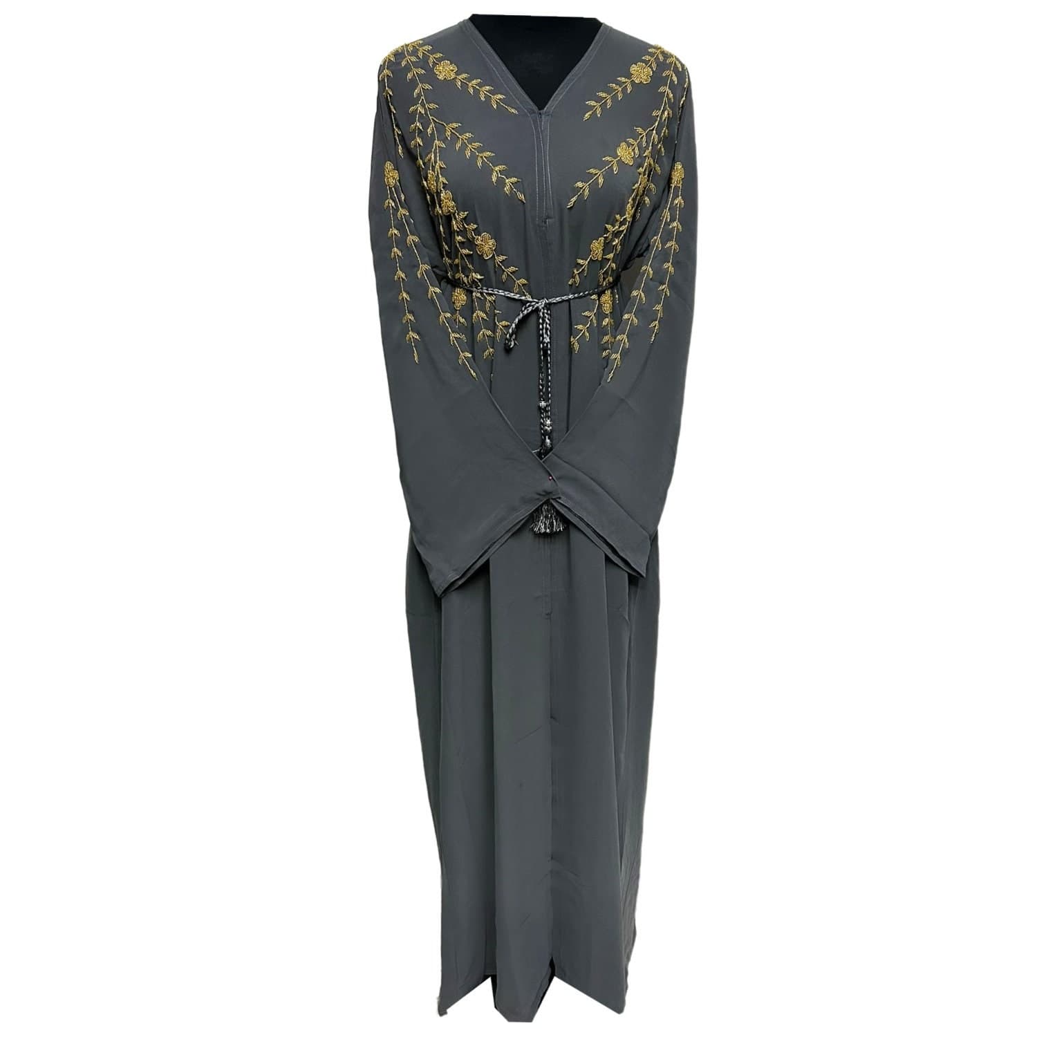 Grey Women's Open Front Chiffon Abaya Jalabiya long dress with Hand Bead Work - image 5