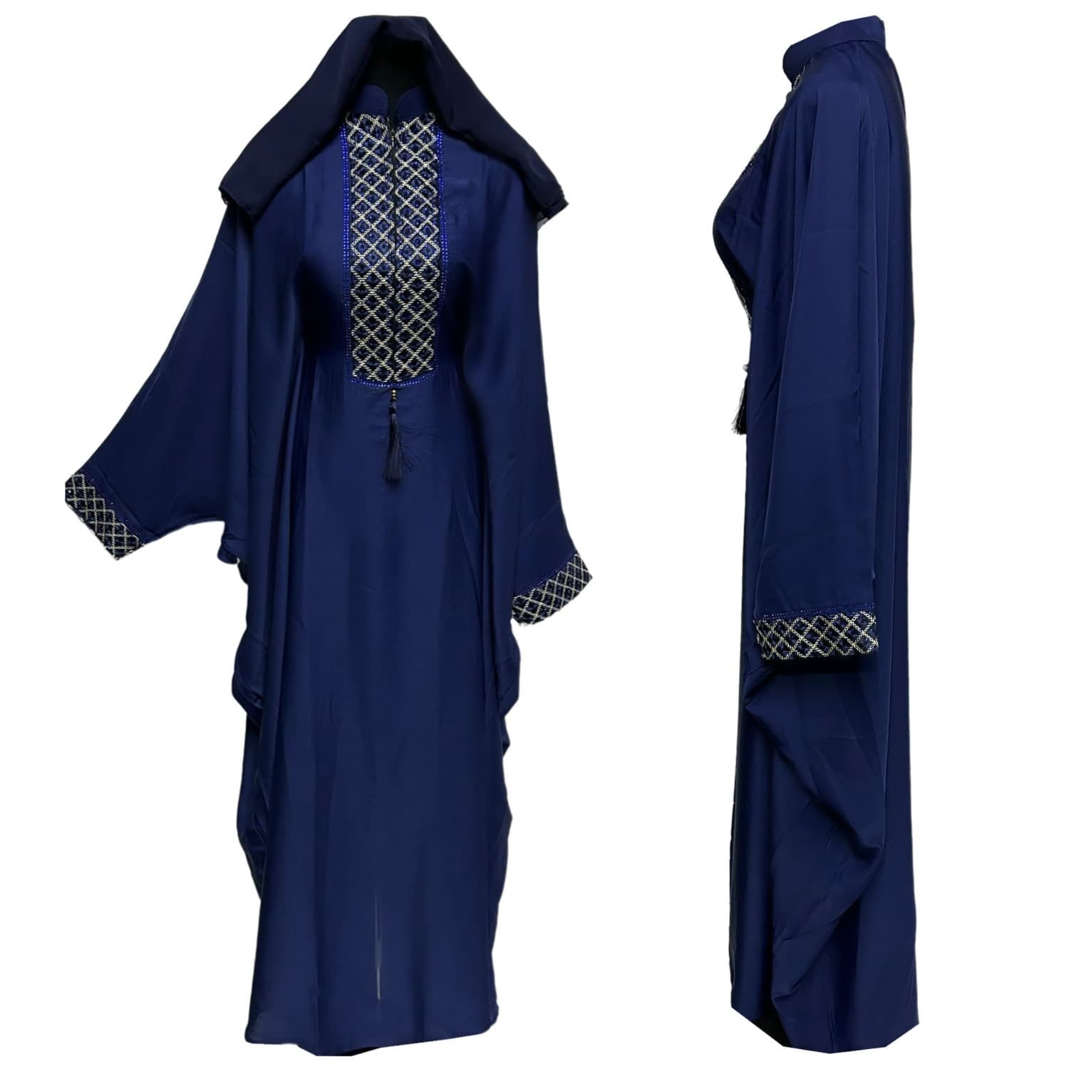 Women Blue Butterfly Abaya Jalabiya Arab Dress With Embroidery