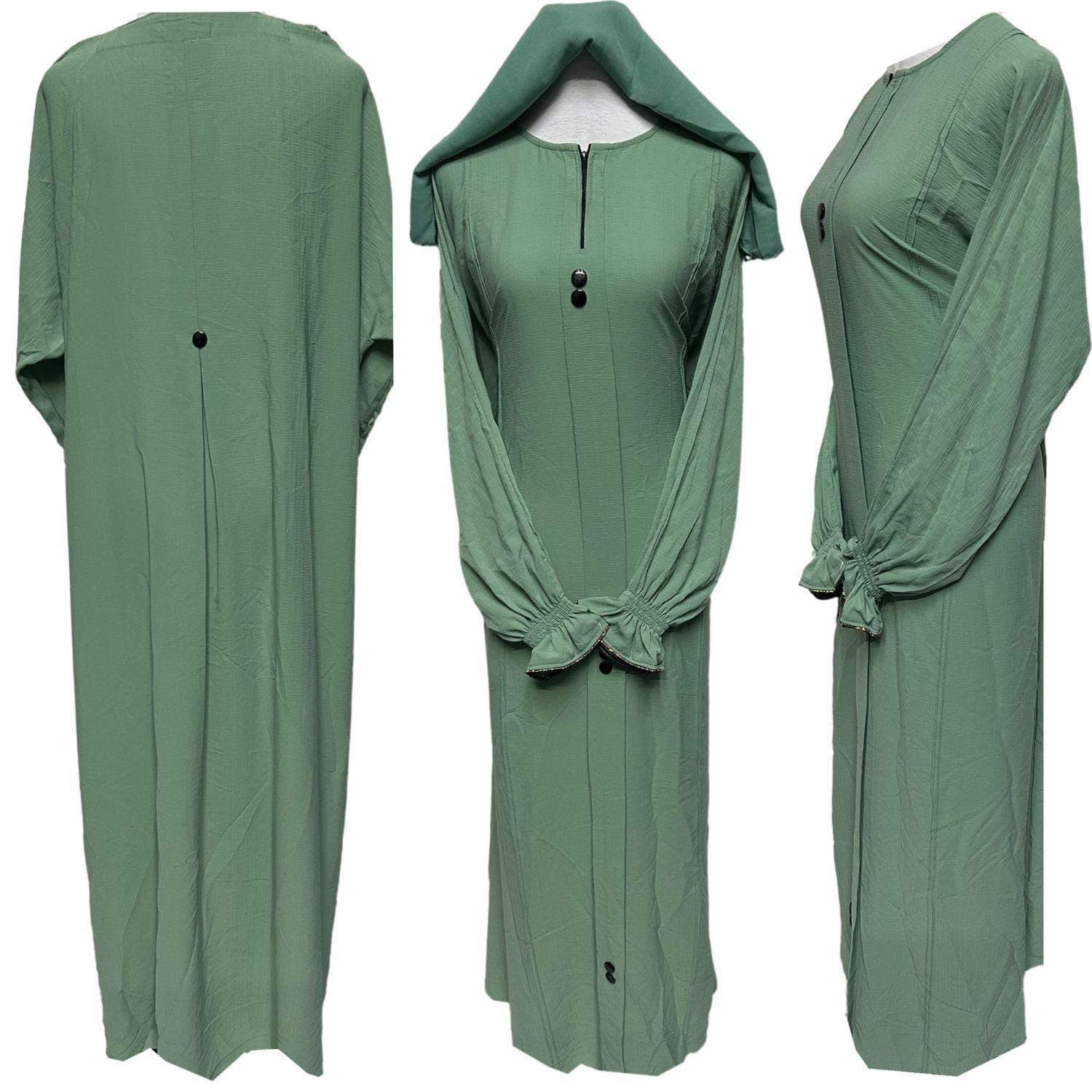 Simple Abaya Jalabiya Arab Long Dress With Elastic frill sleeve