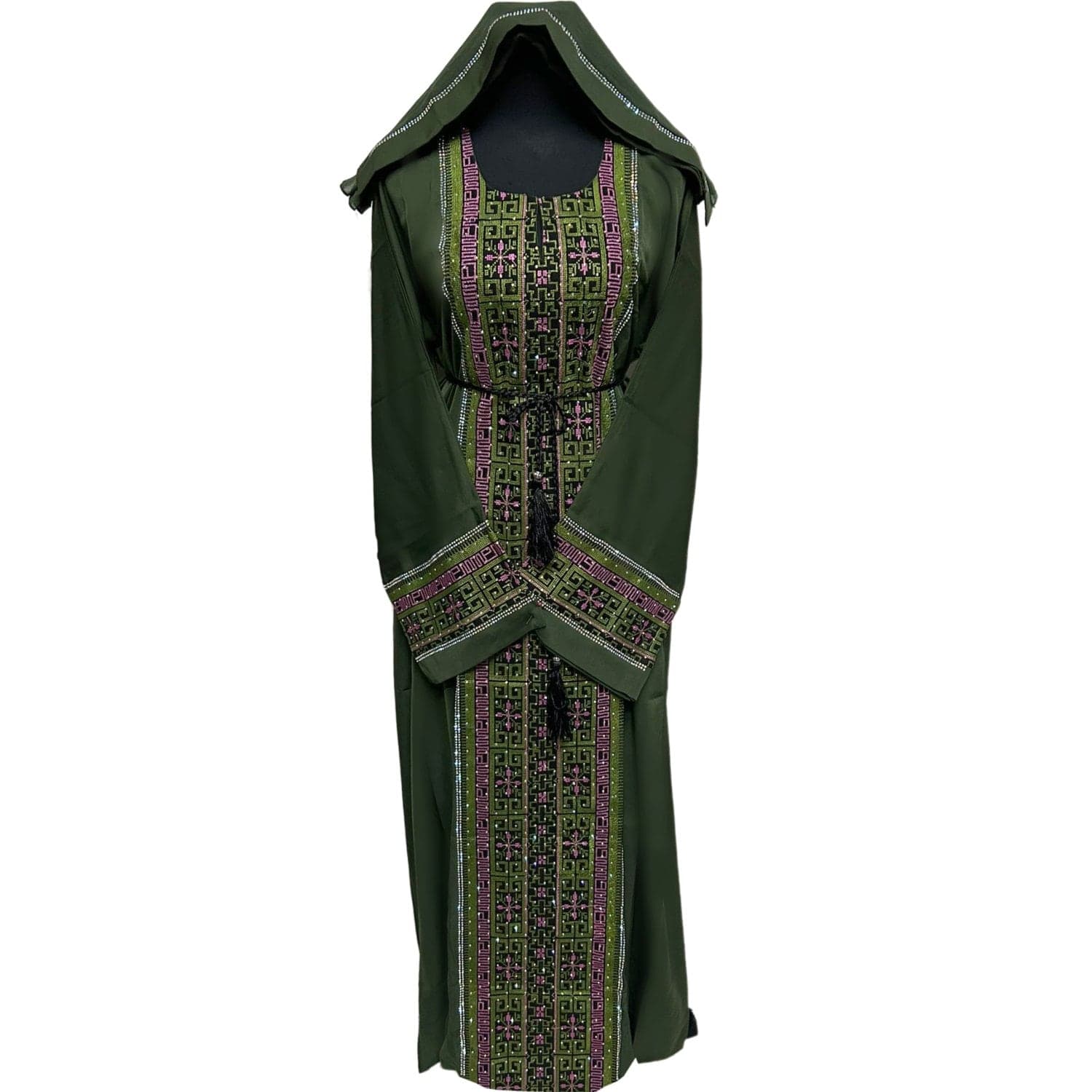 Green Women Abaya Farasha Jalabiya Arab Dress With Stone Works - image 4