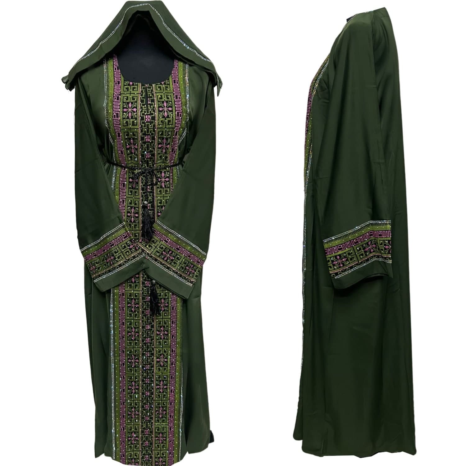 Green Women  Abaya Farasha Jalabiya Arab Dress With Stone Works