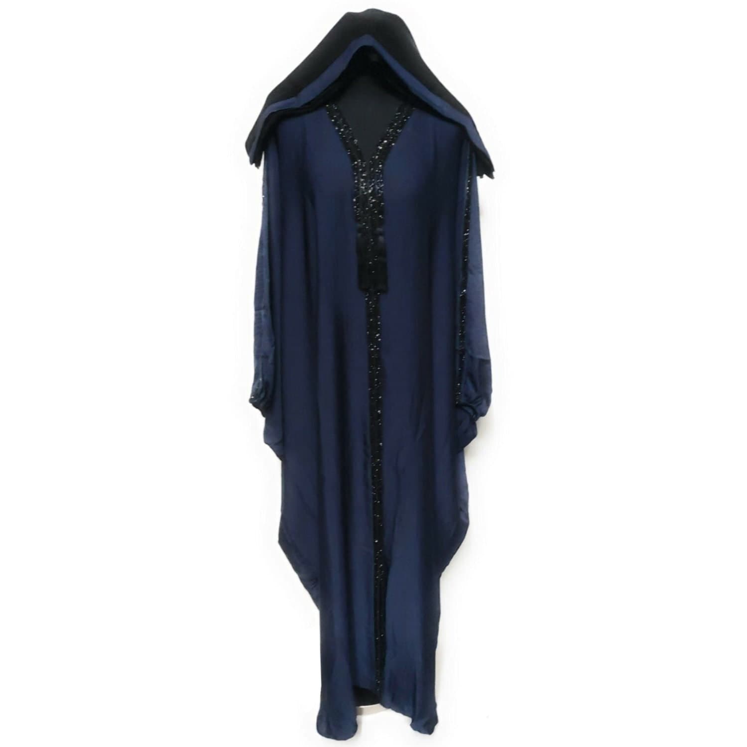 Women's Blue Batwing Farasha Abaya Jalabiya Arab Long Dress - image 4