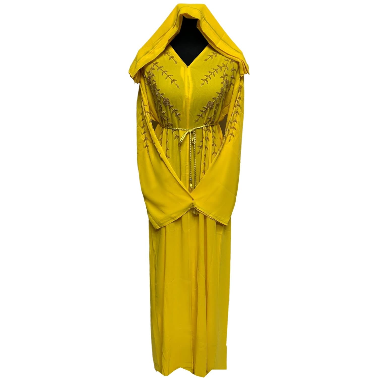 Yellow Women's Open Front Chiffon Abaya Jalabiya long dress with Hand Bead Work - image 5