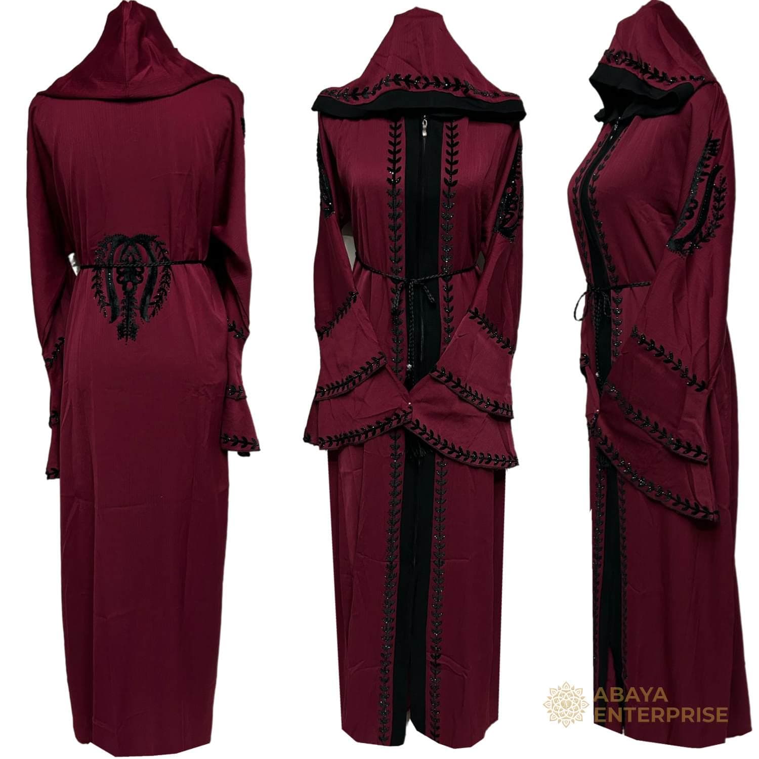 Luxury Women Zoom Hooded Stone Works Abaya Jalabiya Arab Long Dress