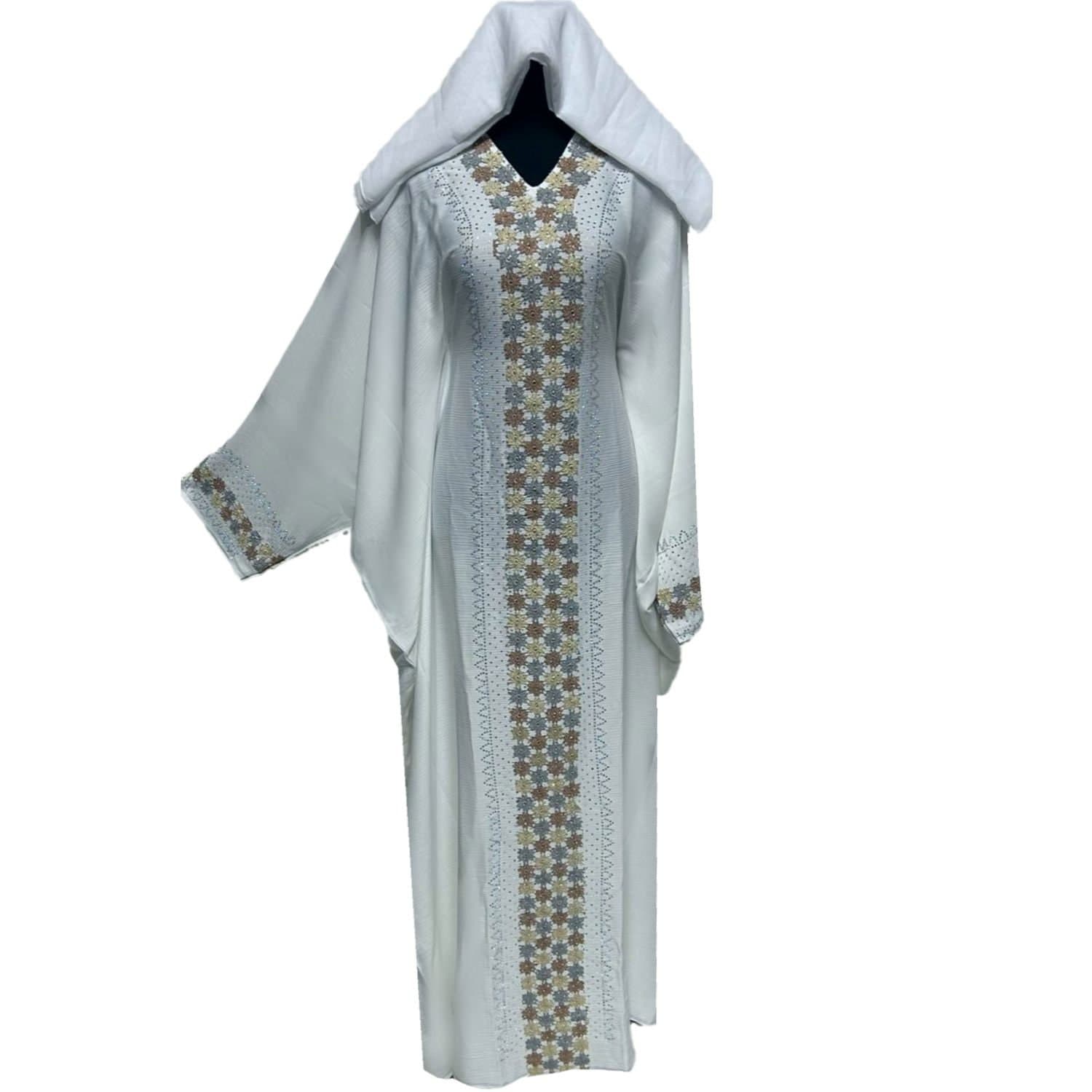White Batwing Abaya Farasha Jalabiya Arab Dress With Stone Works - image 4