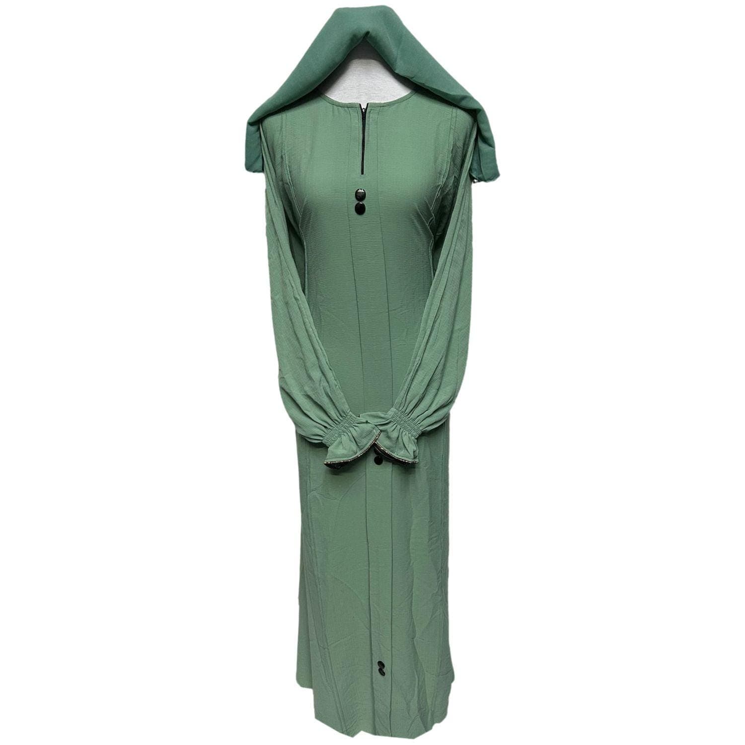 Simple Abaya Jalabiya Arab Long Dress With Elastic frill sleeve - image 5
