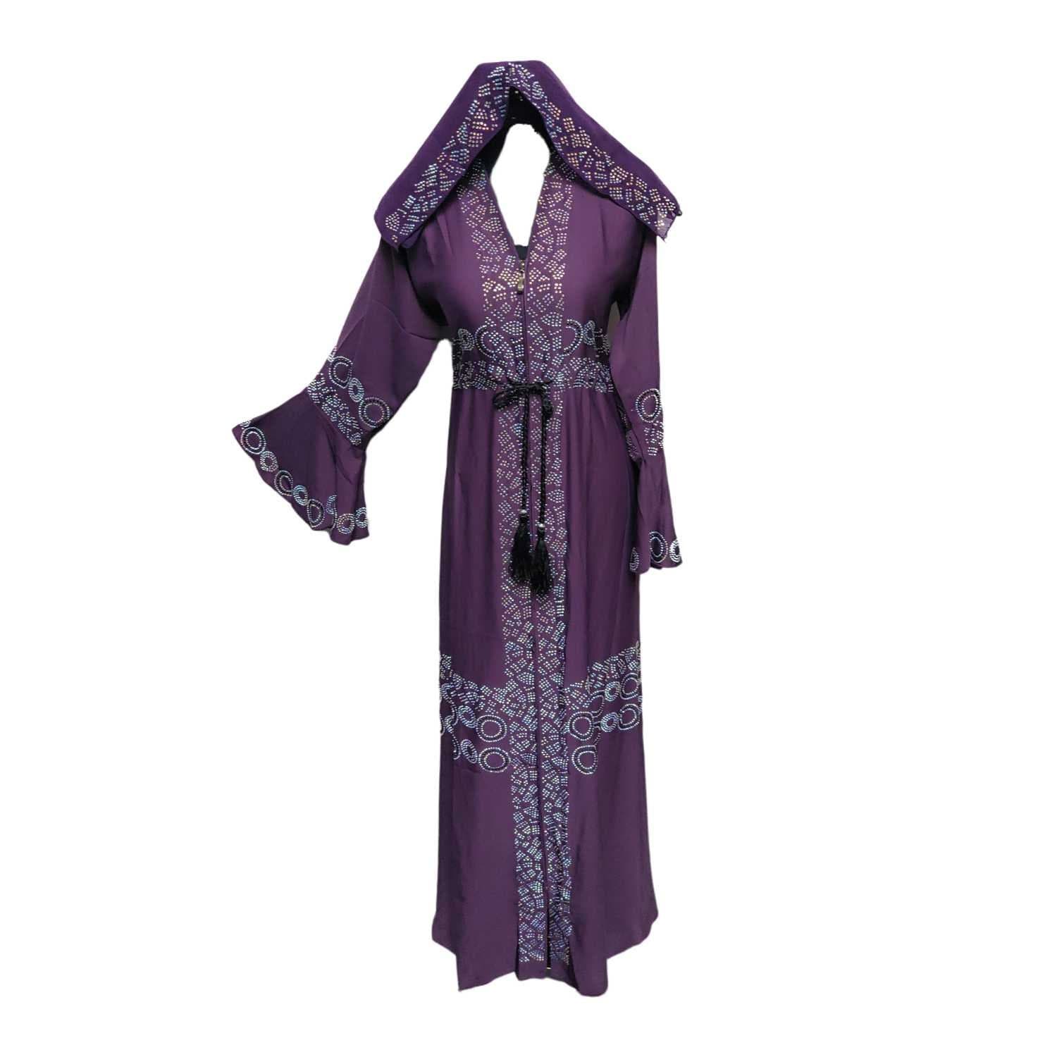 Latest Design Women Purple Open Front Abaya Farasha Jalabiya - image 3