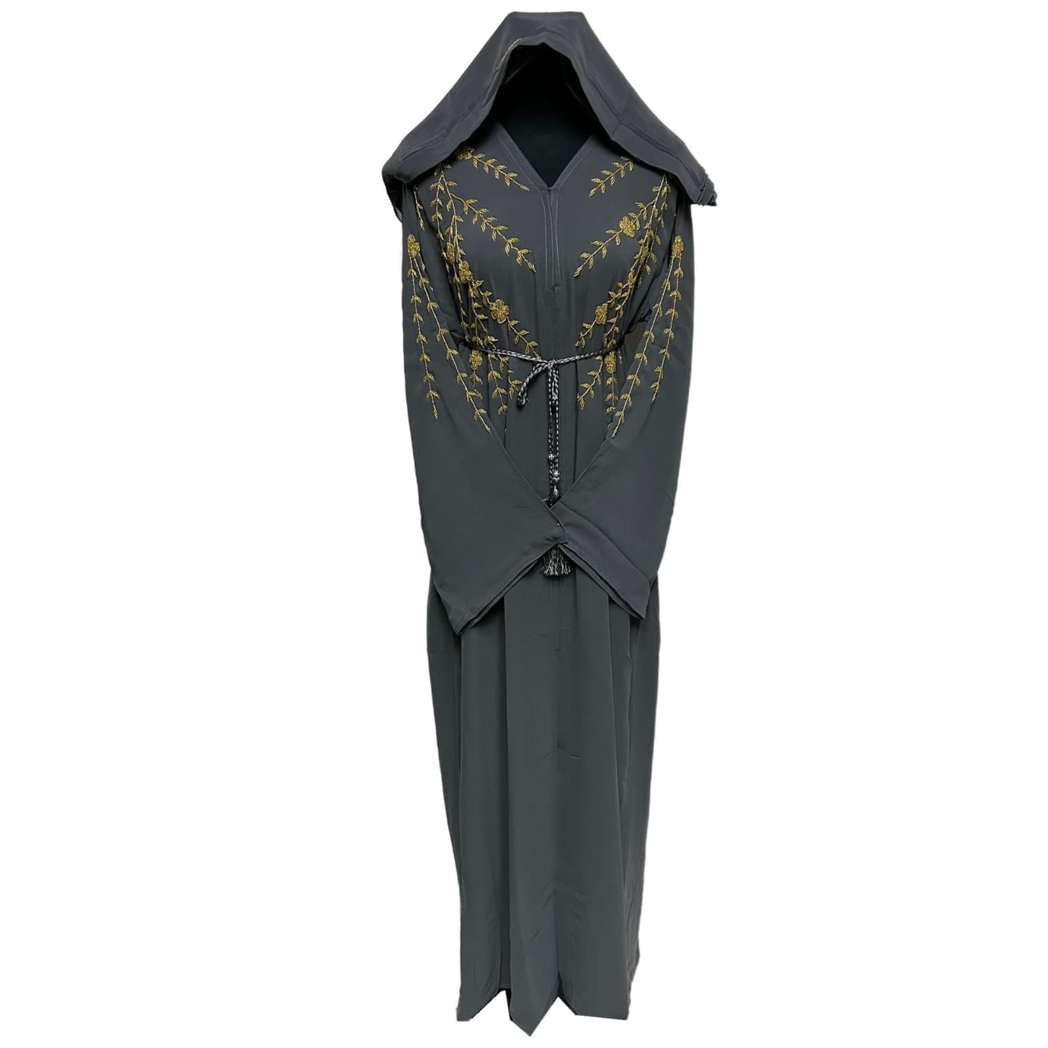 Grey Women's Open Front Chiffon Abaya Jalabiya long dress with Hand Bead Work - image 4
