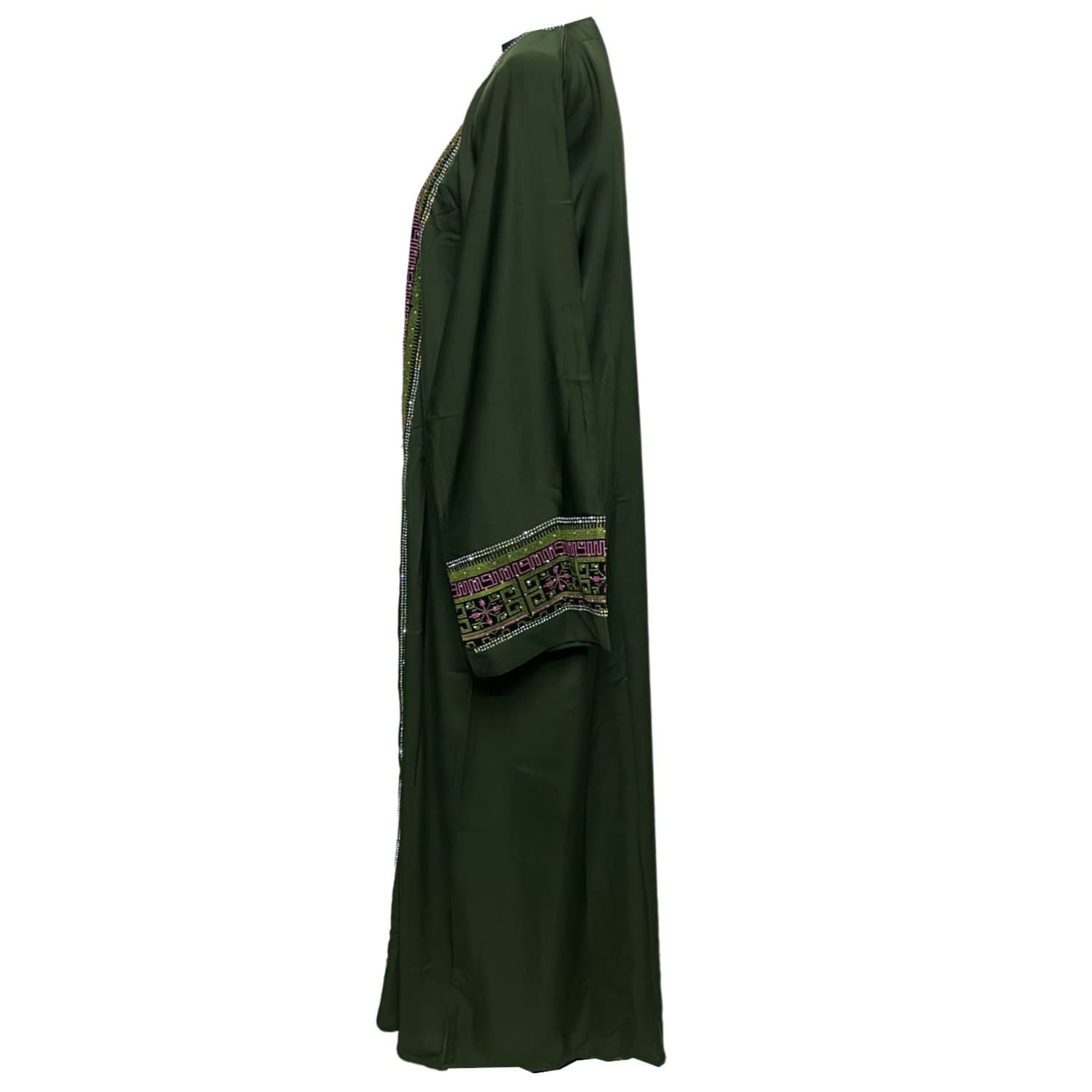 Green Women Abaya Farasha Jalabiya Arab Dress With Stone Works - image 5