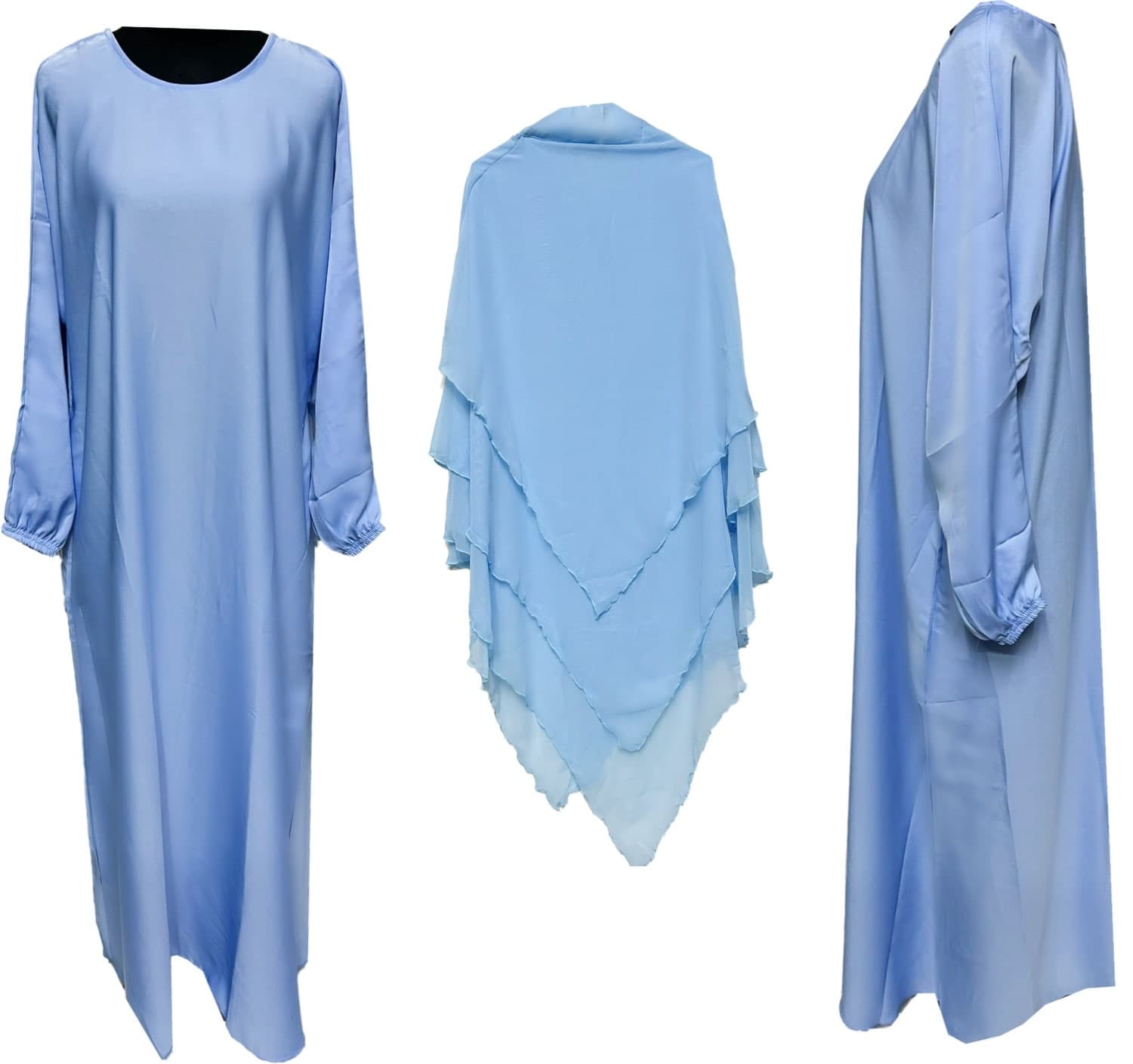 3 Pieces Women Layers Chiffon Khimar Jilbab and Abaya Islamic Muslim Prayer Dress