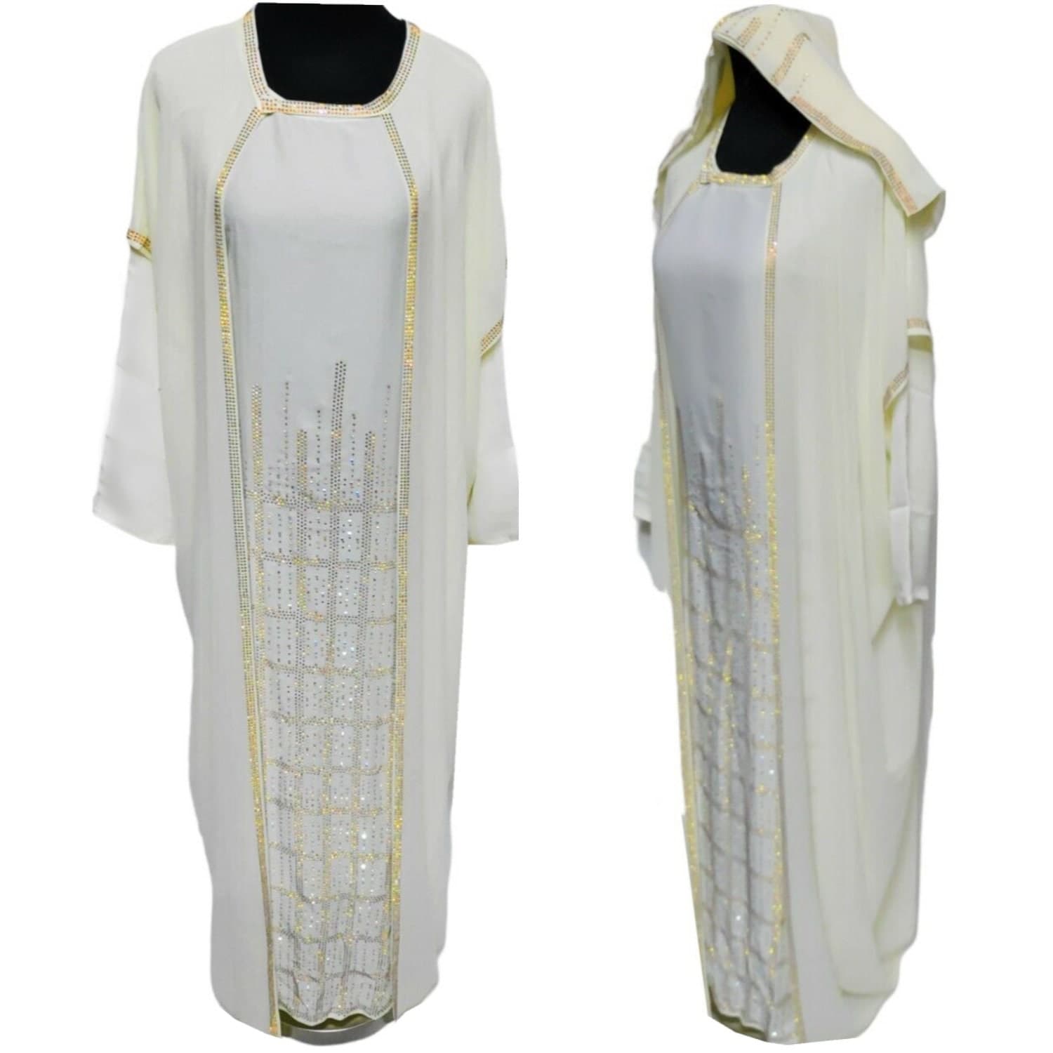 Luxury Cream women stone work Abaya Jalabiya Arab Long Dress