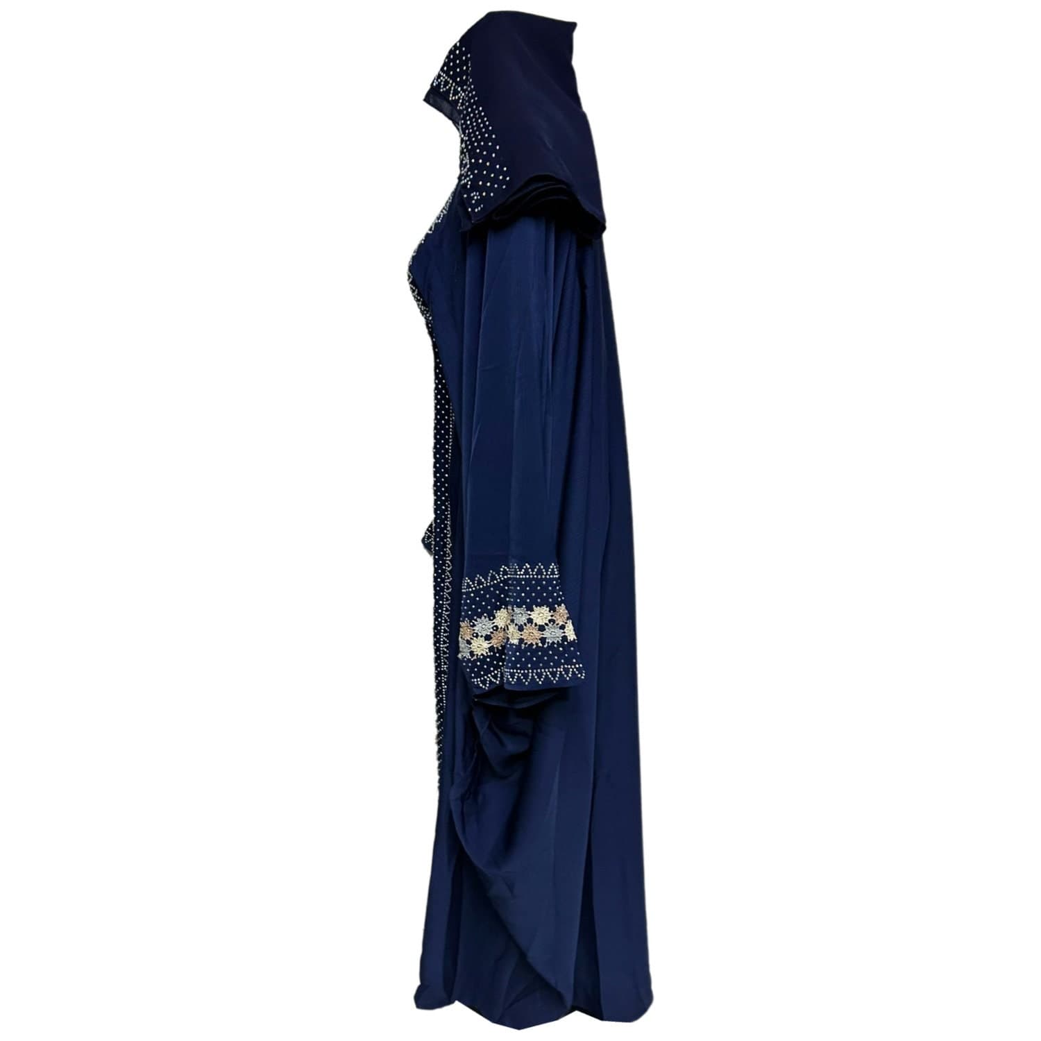 Blue Batwing Abaya Farasha Jalabiya Arab Dress With Stone Works - image 5