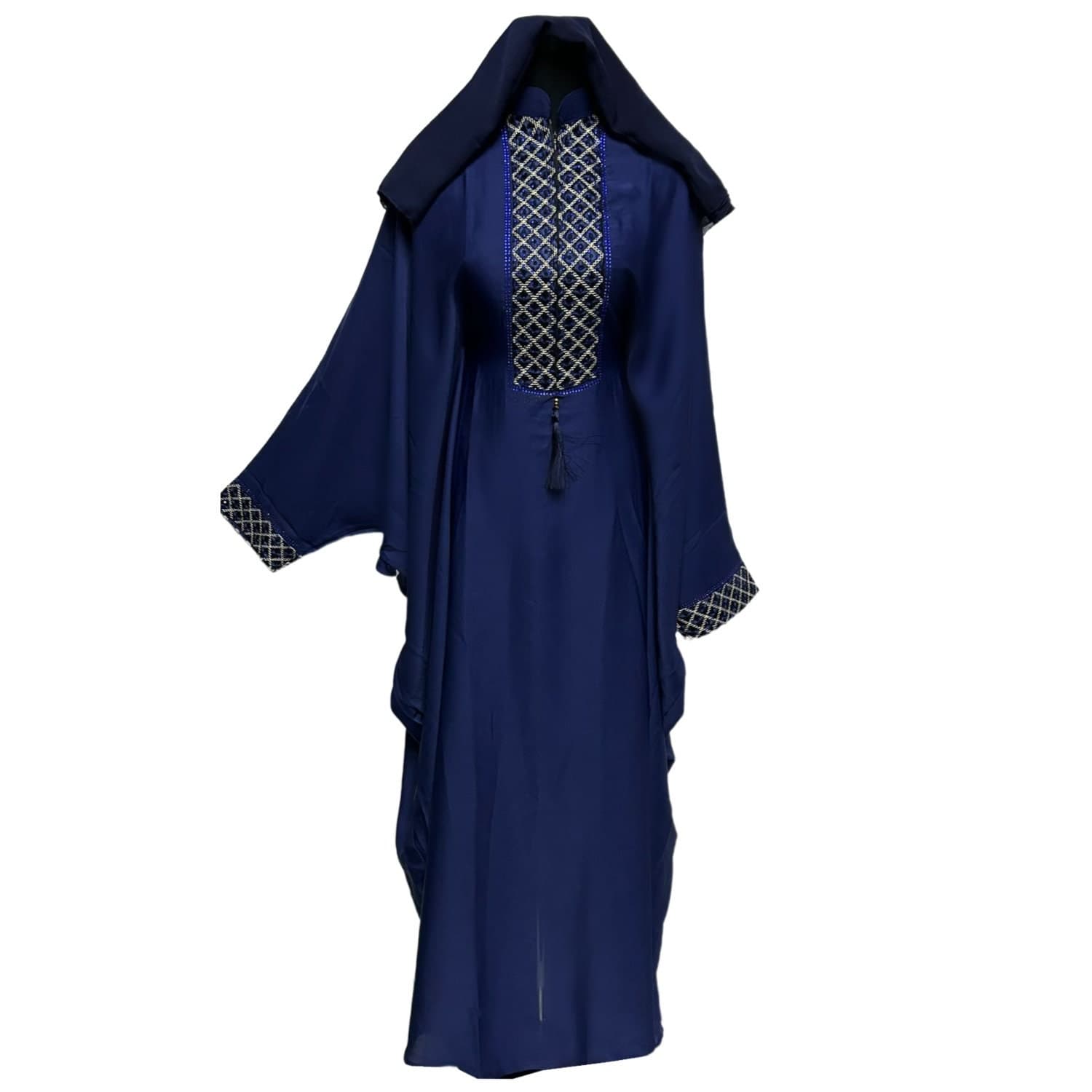 Women Blue Butterfly Abaya Jalabiya Arab Dress With Embroidery - image 4