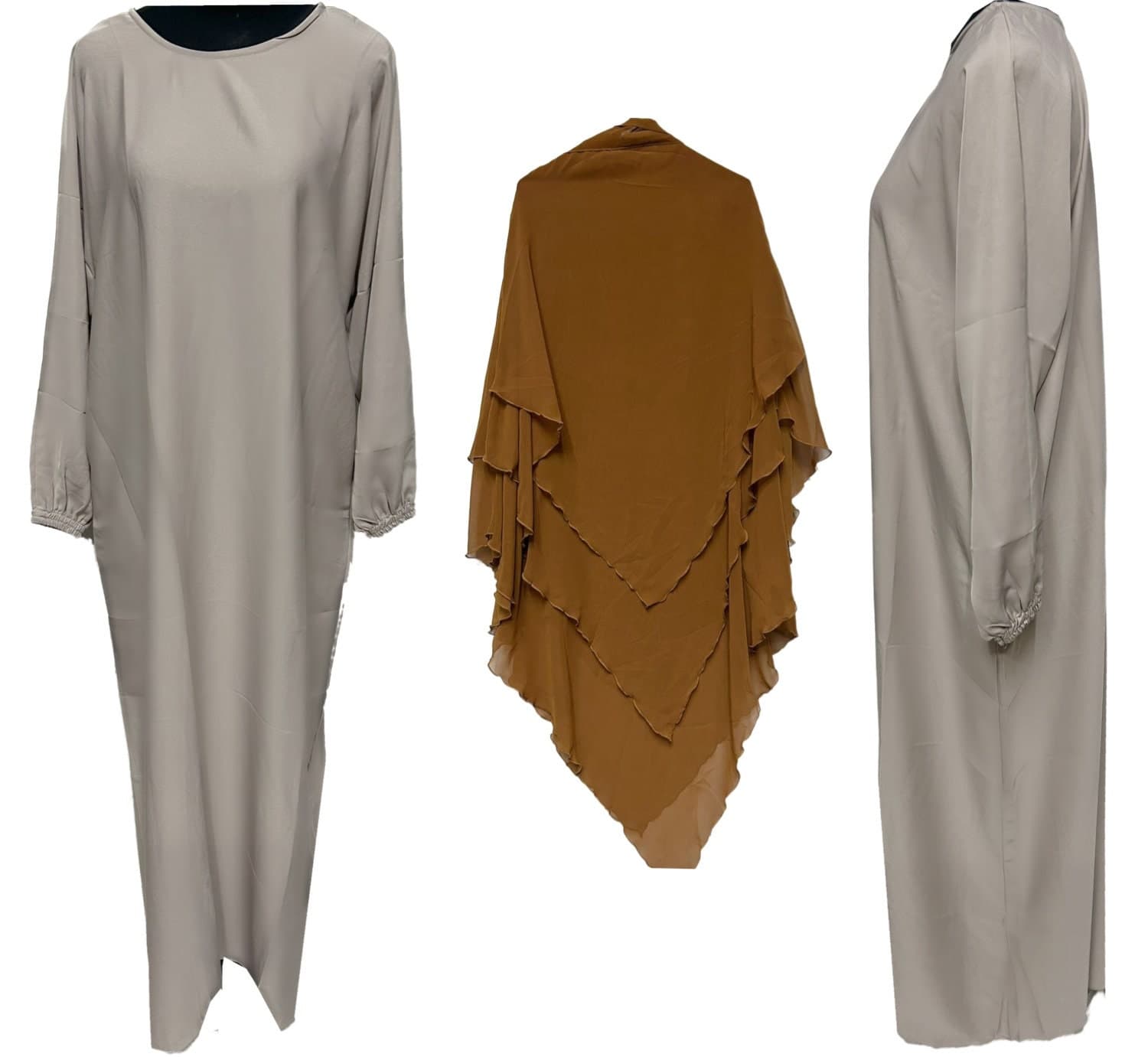 3 Pieces Women Layers Chiffon Khimar Jilbab and Abaya Islamic Muslim Prayer Dress