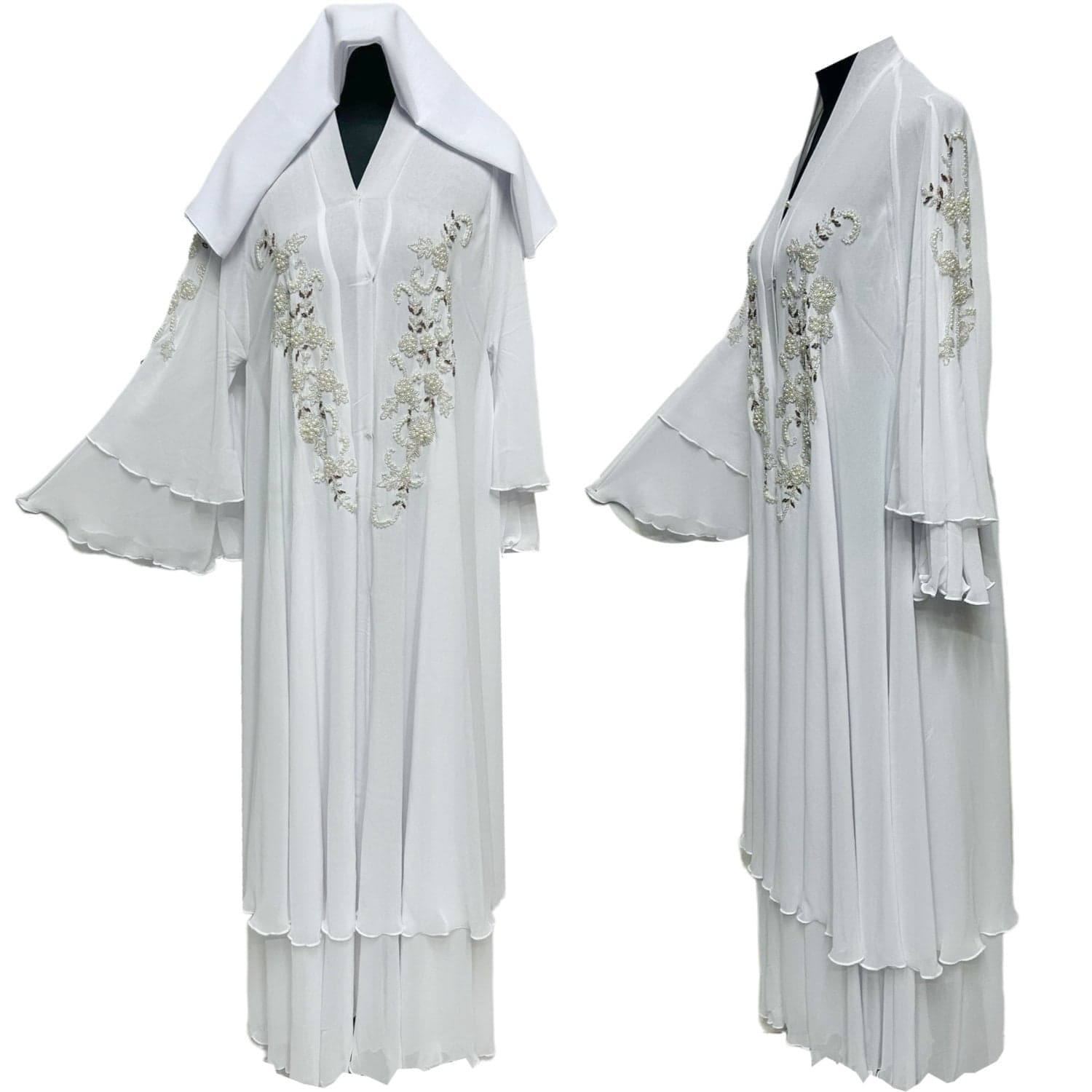 Luxury Women's Open Front Chiffon Abaya Jalabiya long dress with Hand Bead Works