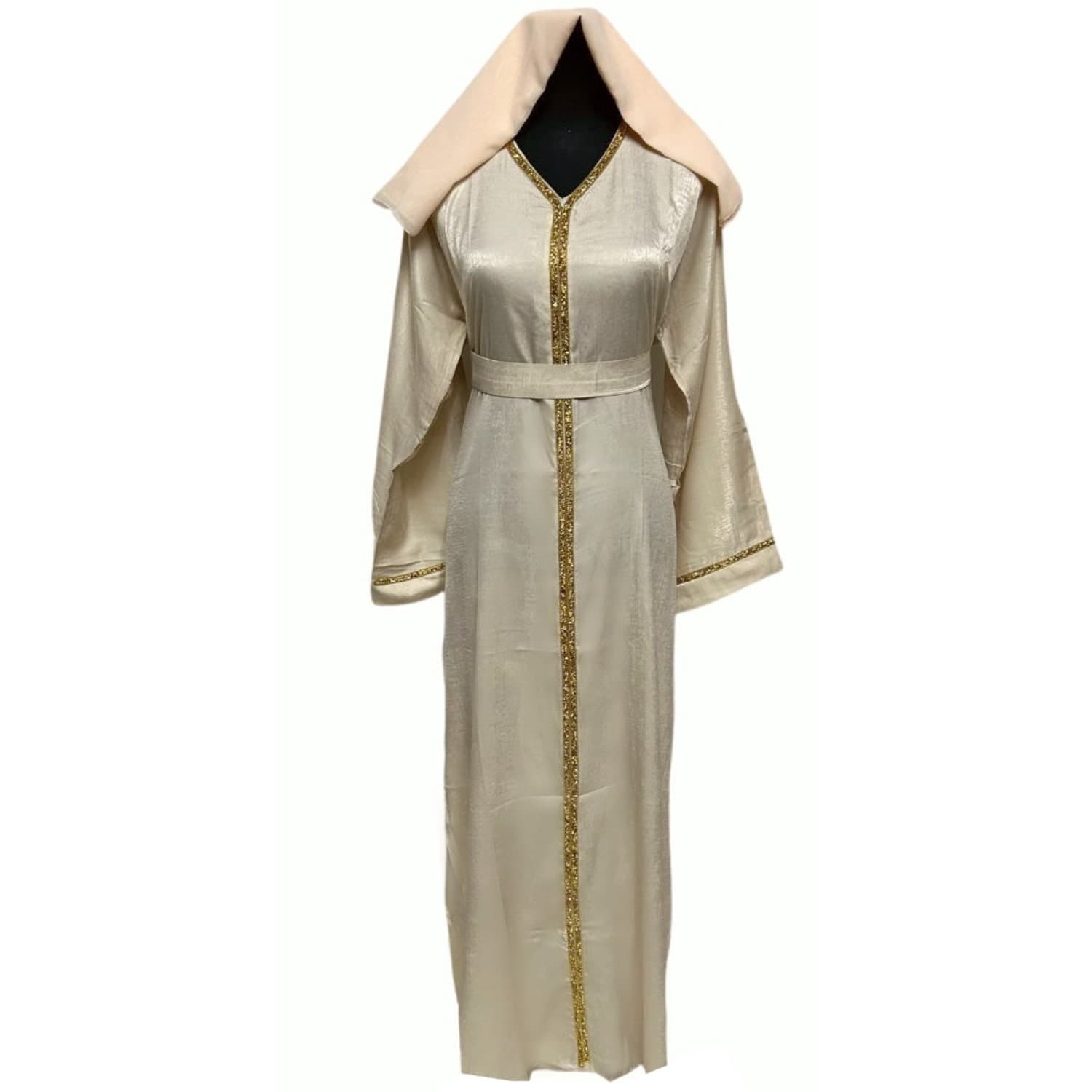 Luxury women Beige stone work Abaya Jalabiya Arab Long Dress - image 3