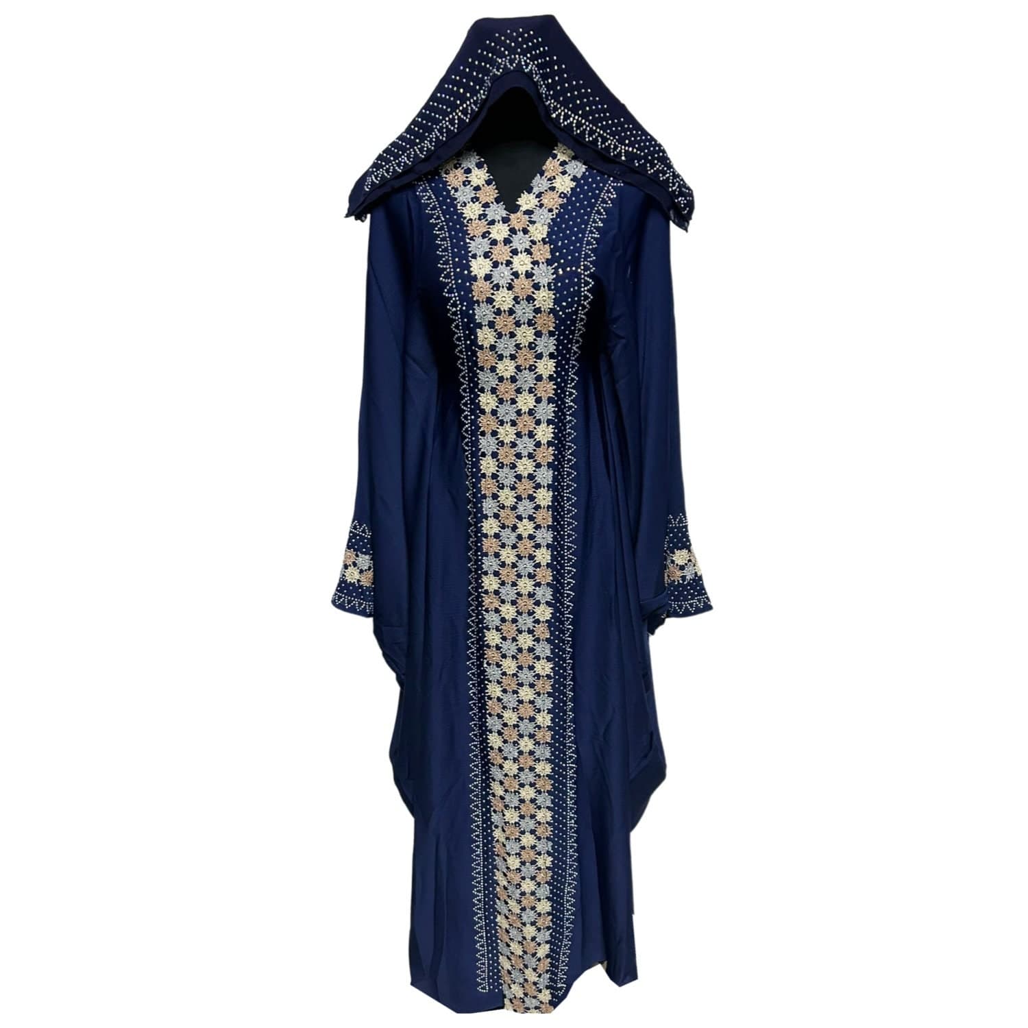 Blue Batwing Abaya Farasha Jalabiya Arab Dress With Stone Works - image 4