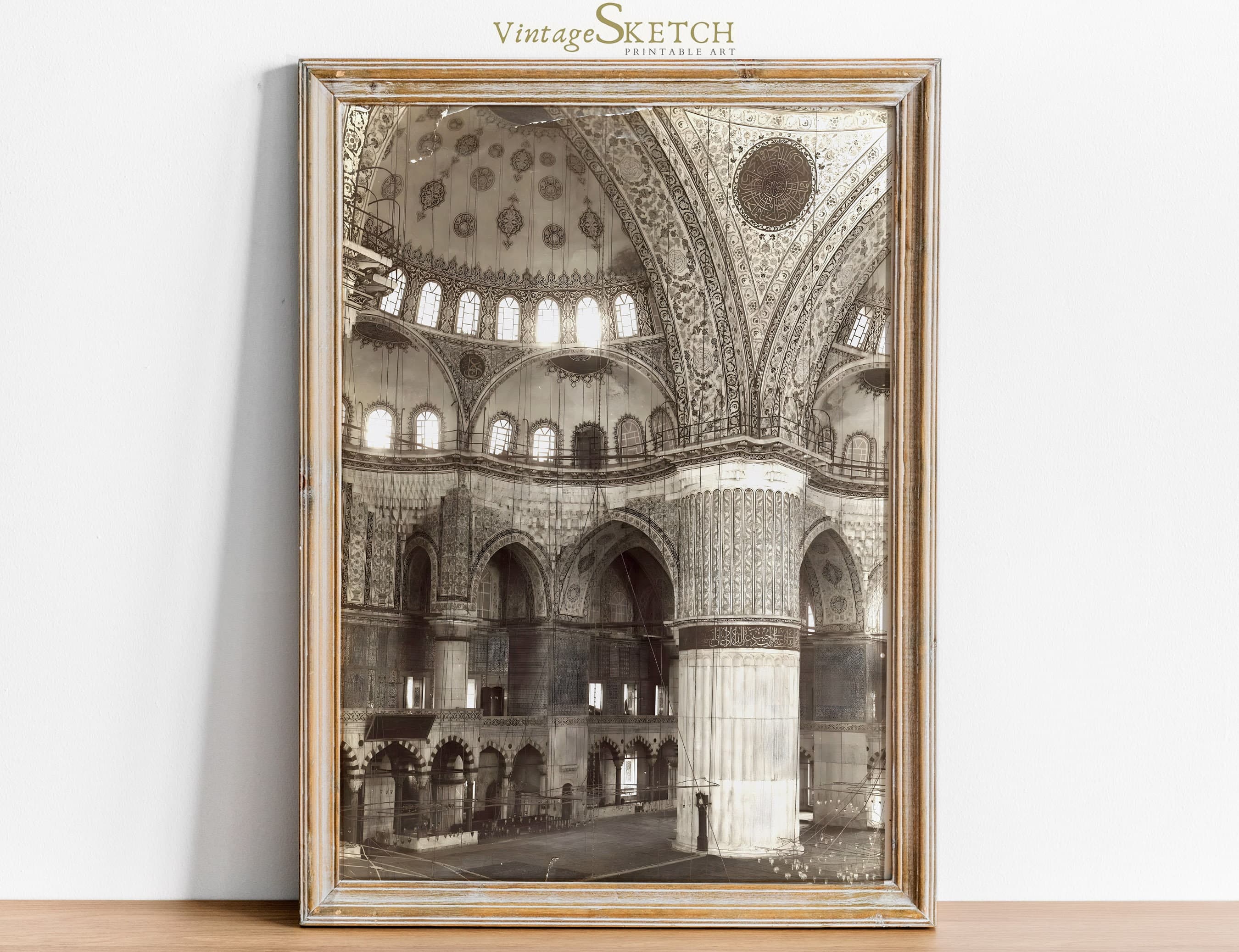 Vintage Interior Mosque Wall Art, Islamic gifts, Abstract Islamic Art, Islamic Home Decor, Mosque Poster, Muslim Architecture