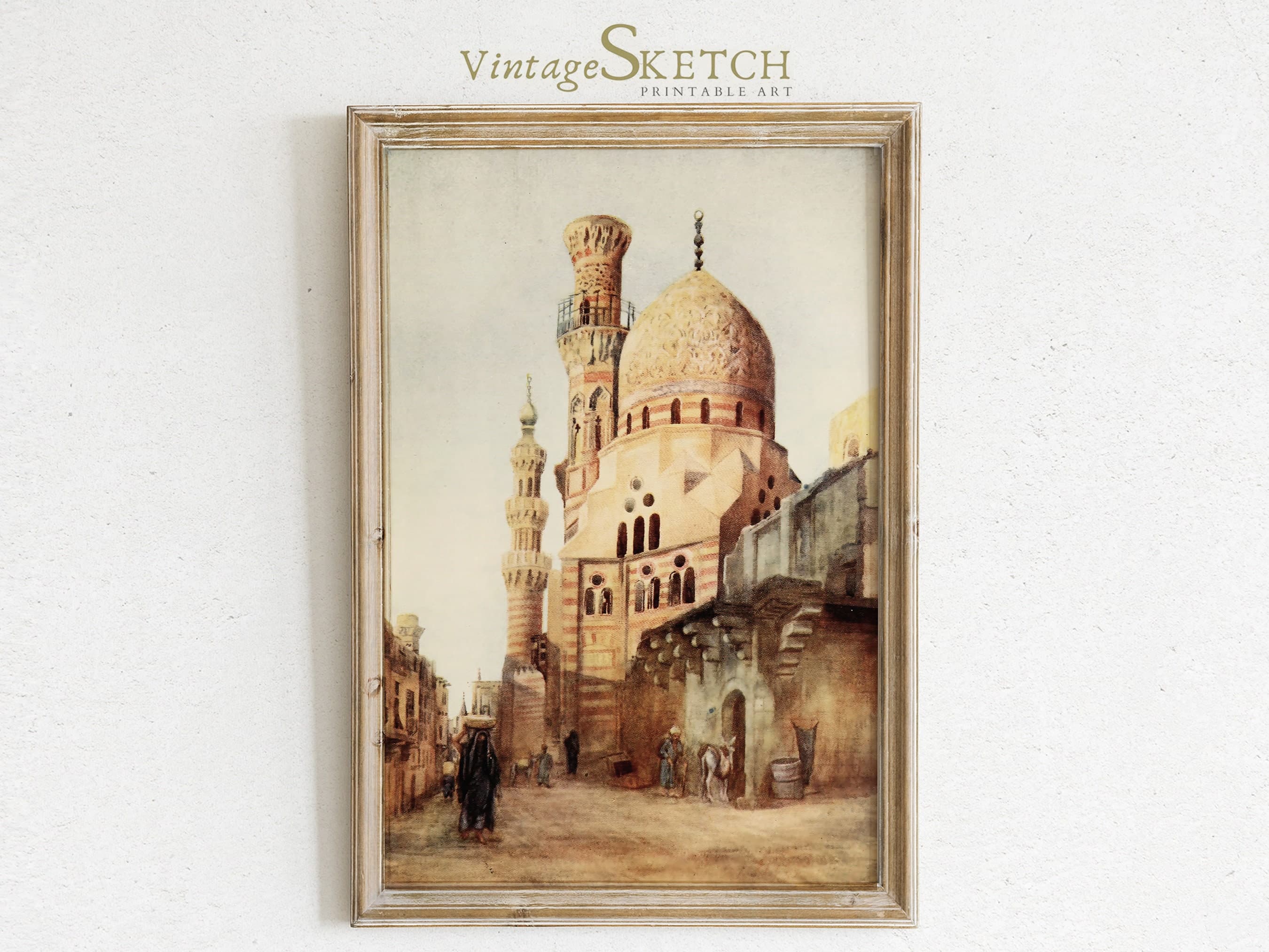 Vintage Cairo Mosque Wall Art Painting, Islamic Wedding Gift, Arab Architecture, Mosque wall art-Islamic Art, Islamic Decor, Mosque Painting - image 5