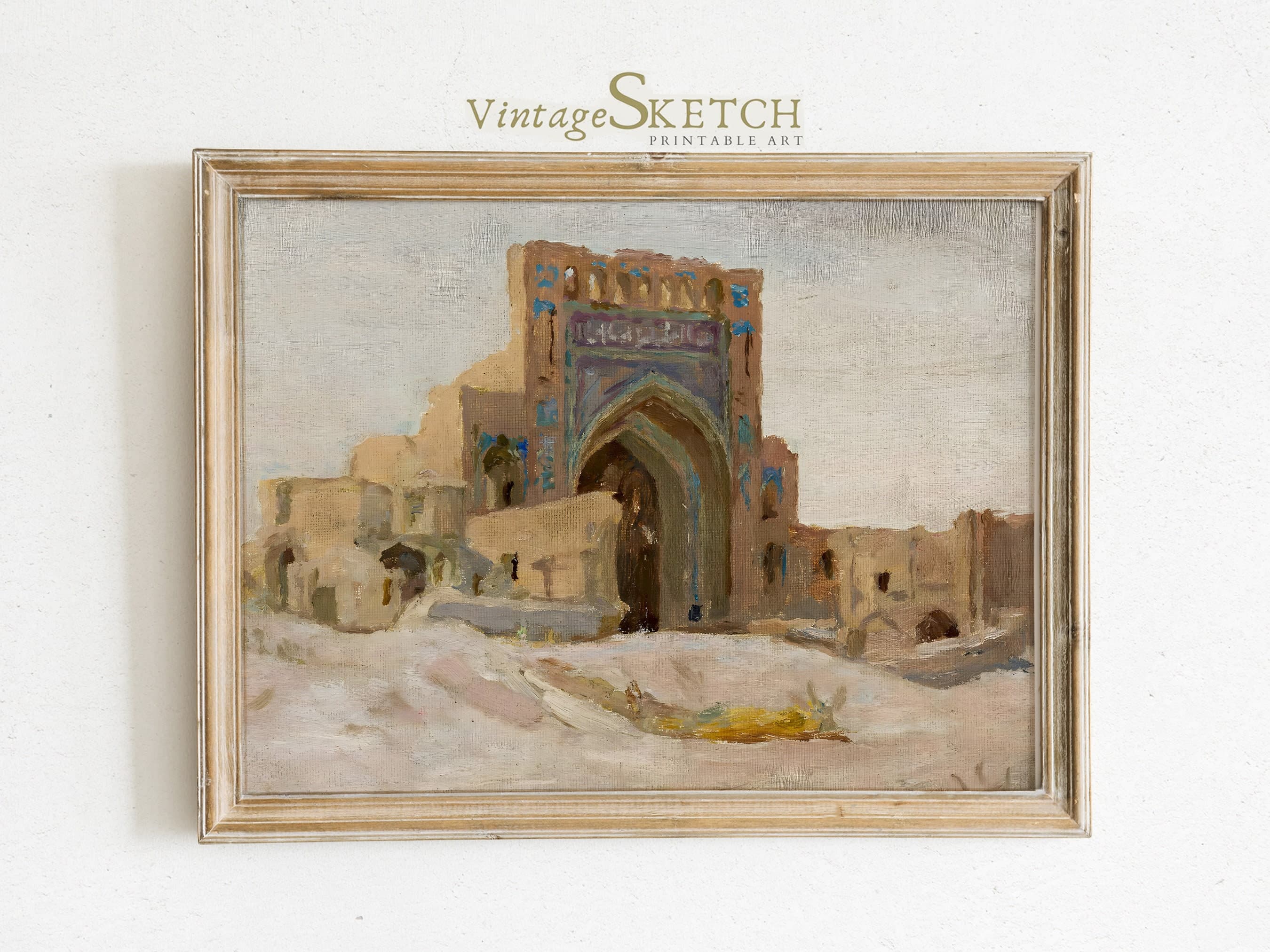 Printable Vintage Wall Decor, Digital Print, Mosque Painting, Muslim Wall Art, Abstract Islamic Art, Nikkah Gift, Islamic Architecture Art