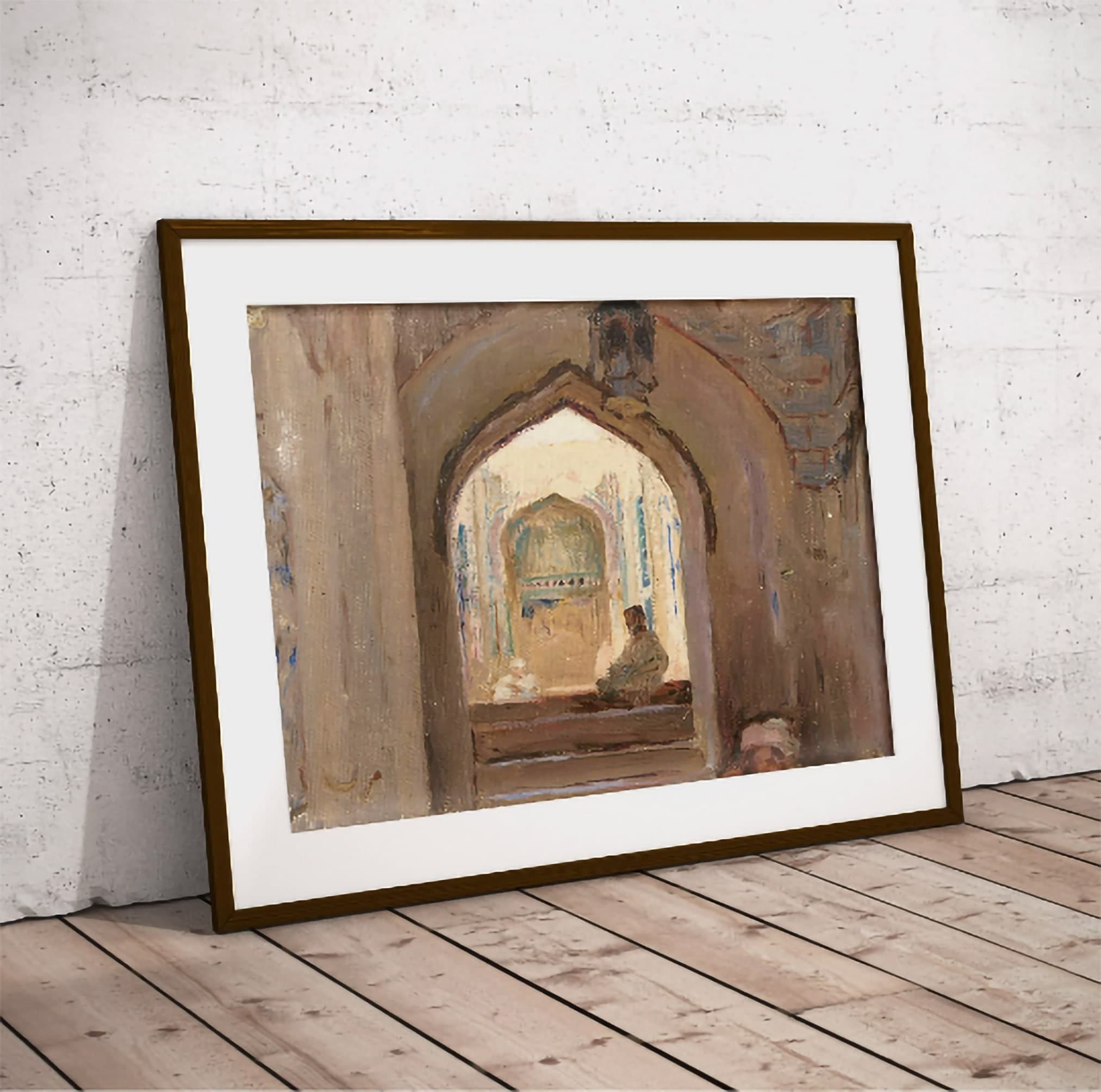 Vintage Mosque Wall Decor, Islamic Art, Muslim Architecture, Nikkah Gift, Mosque Painting, Islamic Home Decor, Digital Art, Arched Mosque - image 3