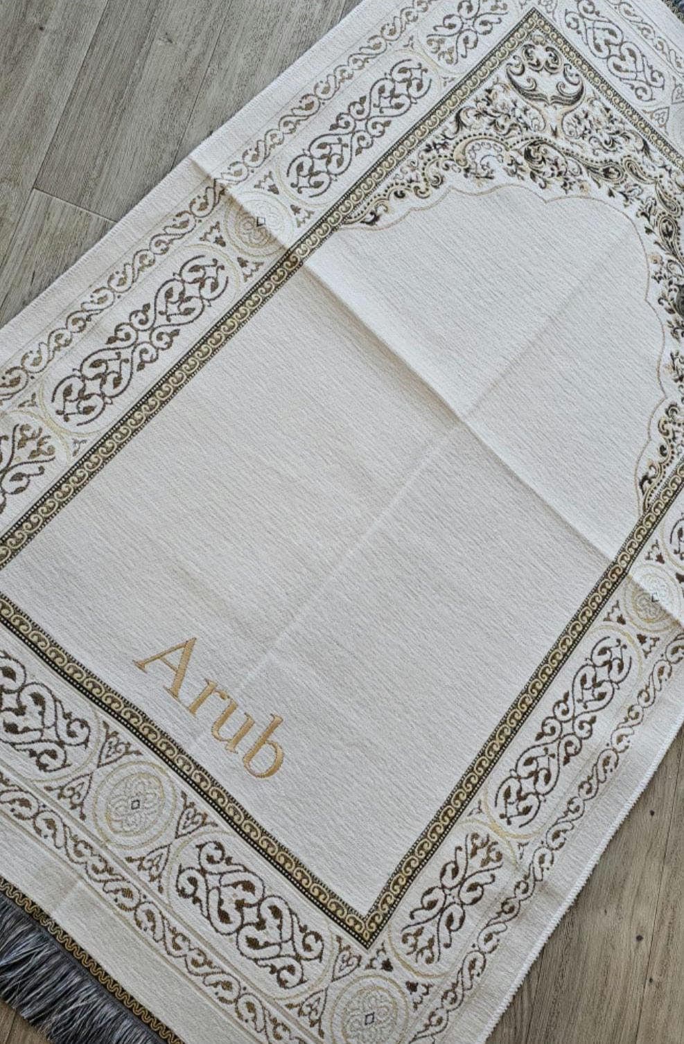 Personalized Chenille Prayer Mat: Embroidered Islamic Gift