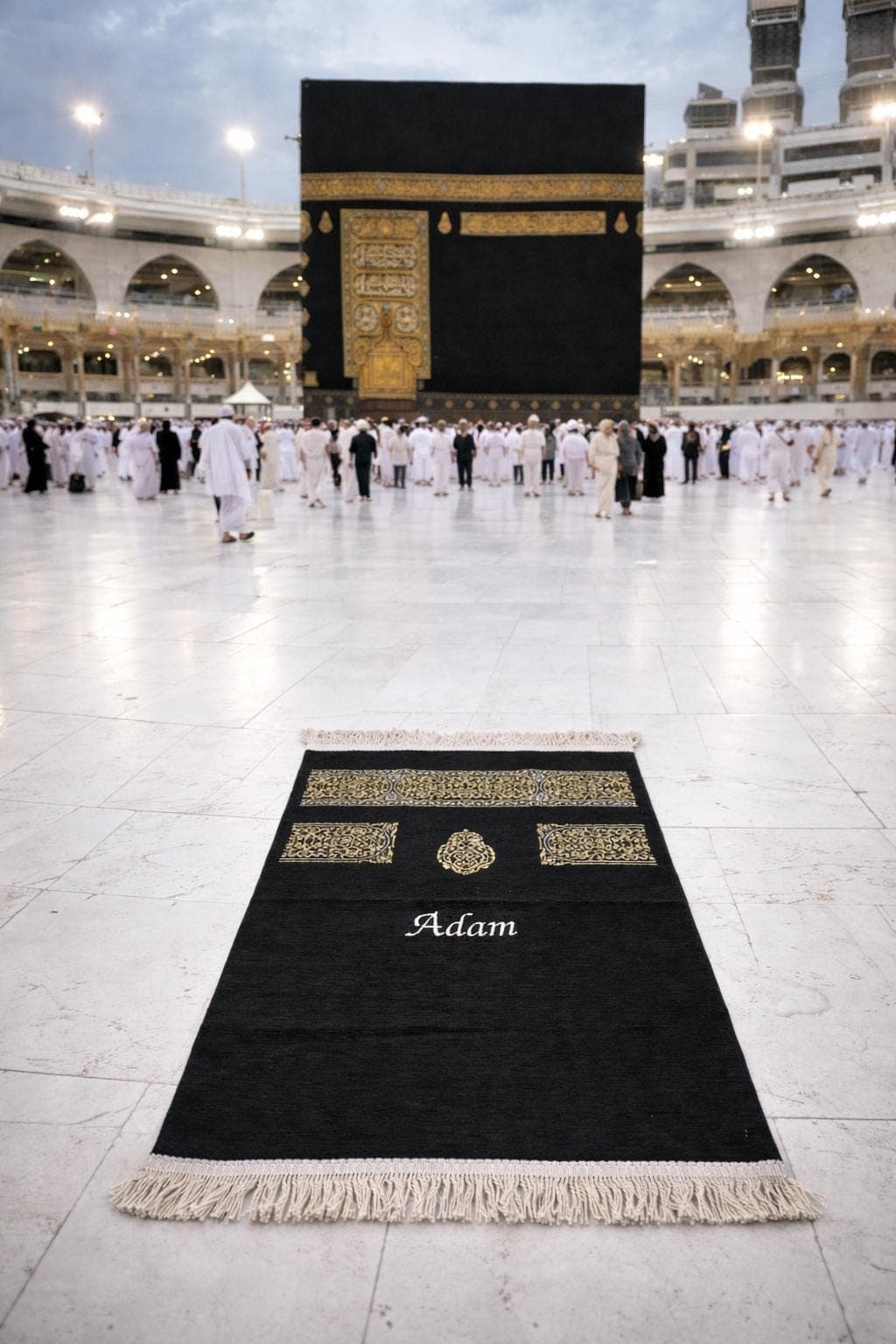 Personalised Kaba Kiswah Inspired Prayer Mat | Kaaba Sajadah Hajj Wedding Muslim Islamic Namaz Rug | Ramadan Gift | Umrah Hajj Gift Janamaz