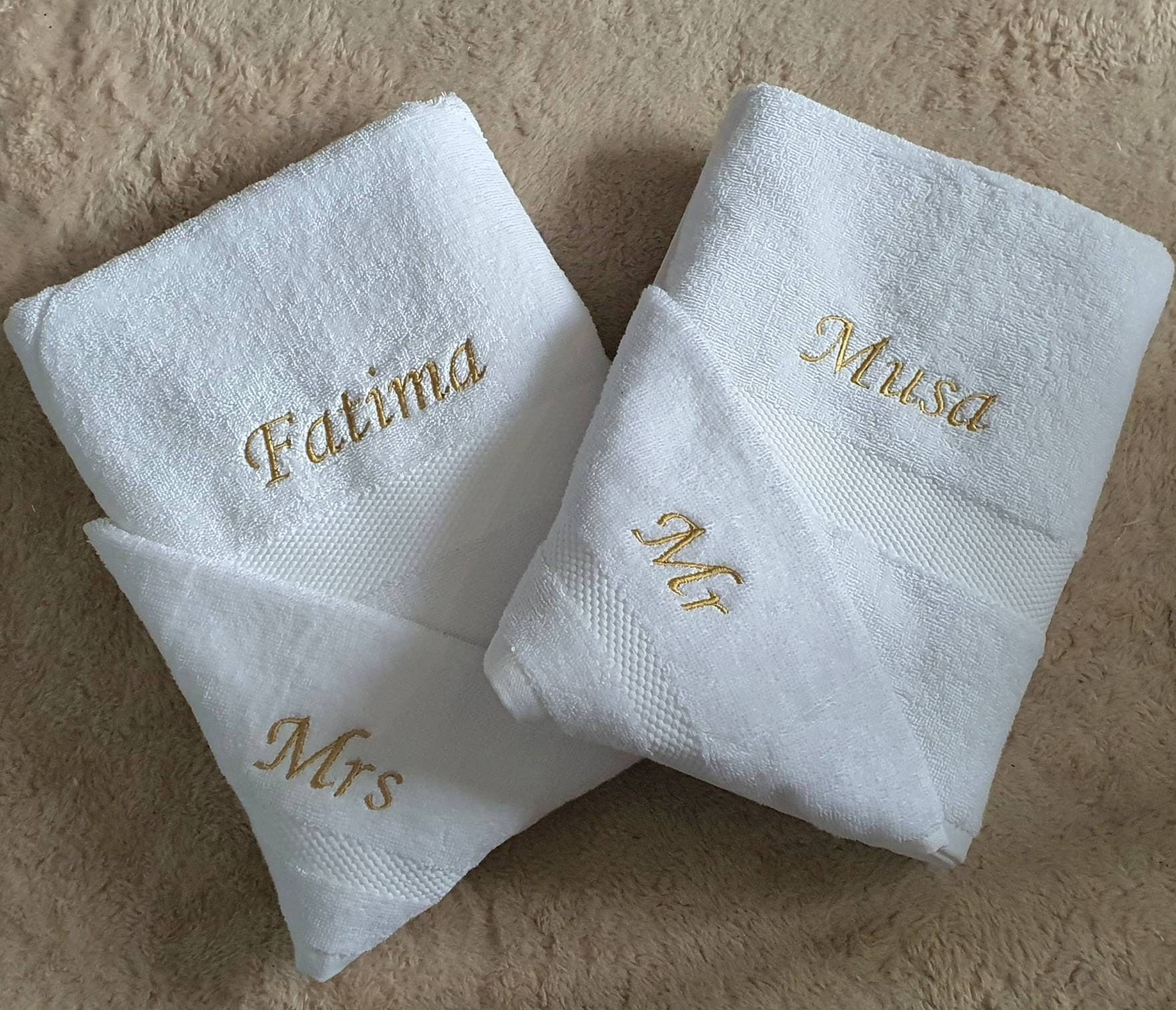 Luxury Personalised Towel Set – Bath, Hand and Face Towels in Multiple Colours | Custom Gift for Couples, Newborn, White