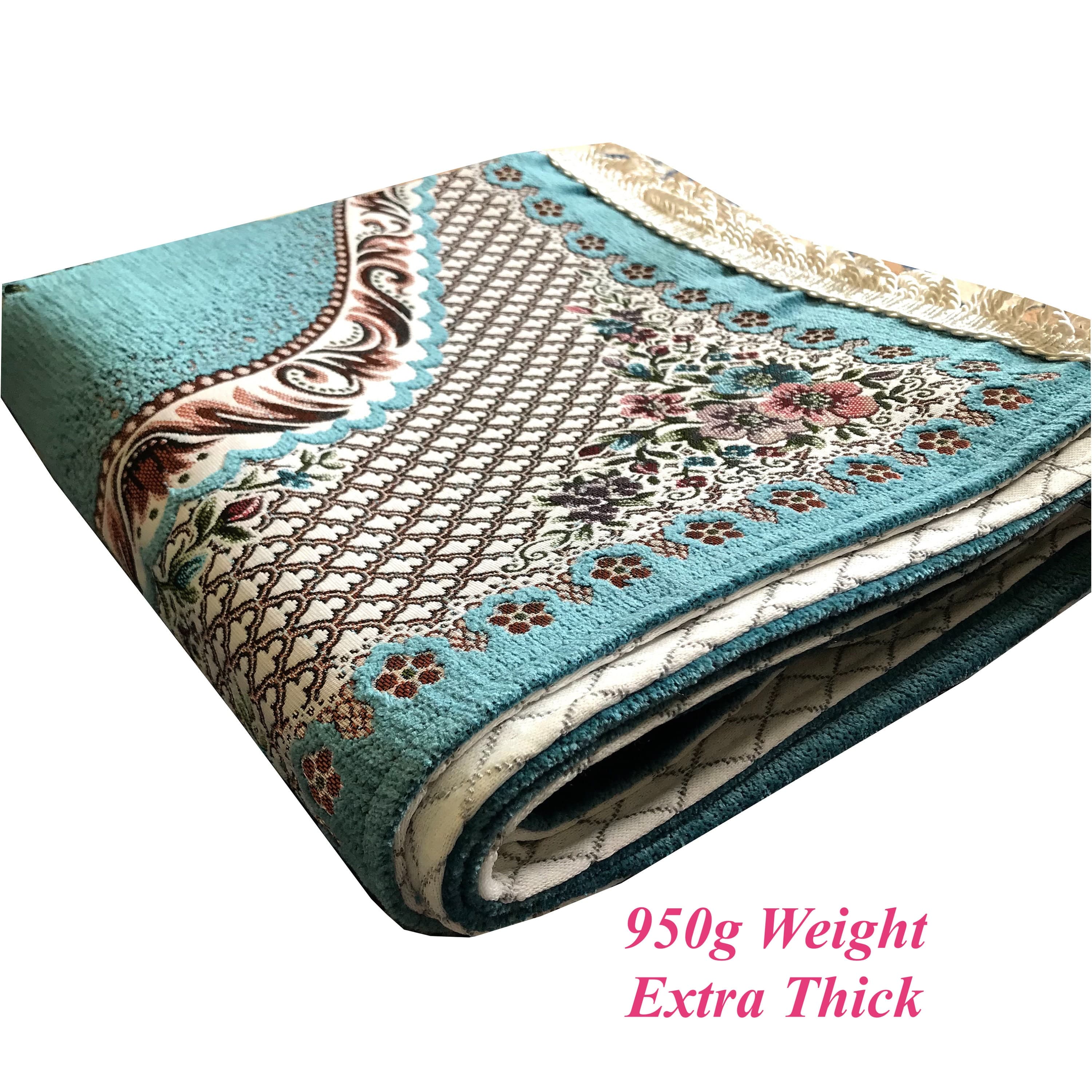 Premium Quality, Embroidered Floral Prayer Rug ( 950g ) Lined Thick Prayer Mat/Janamaz with Gift Box - image 4