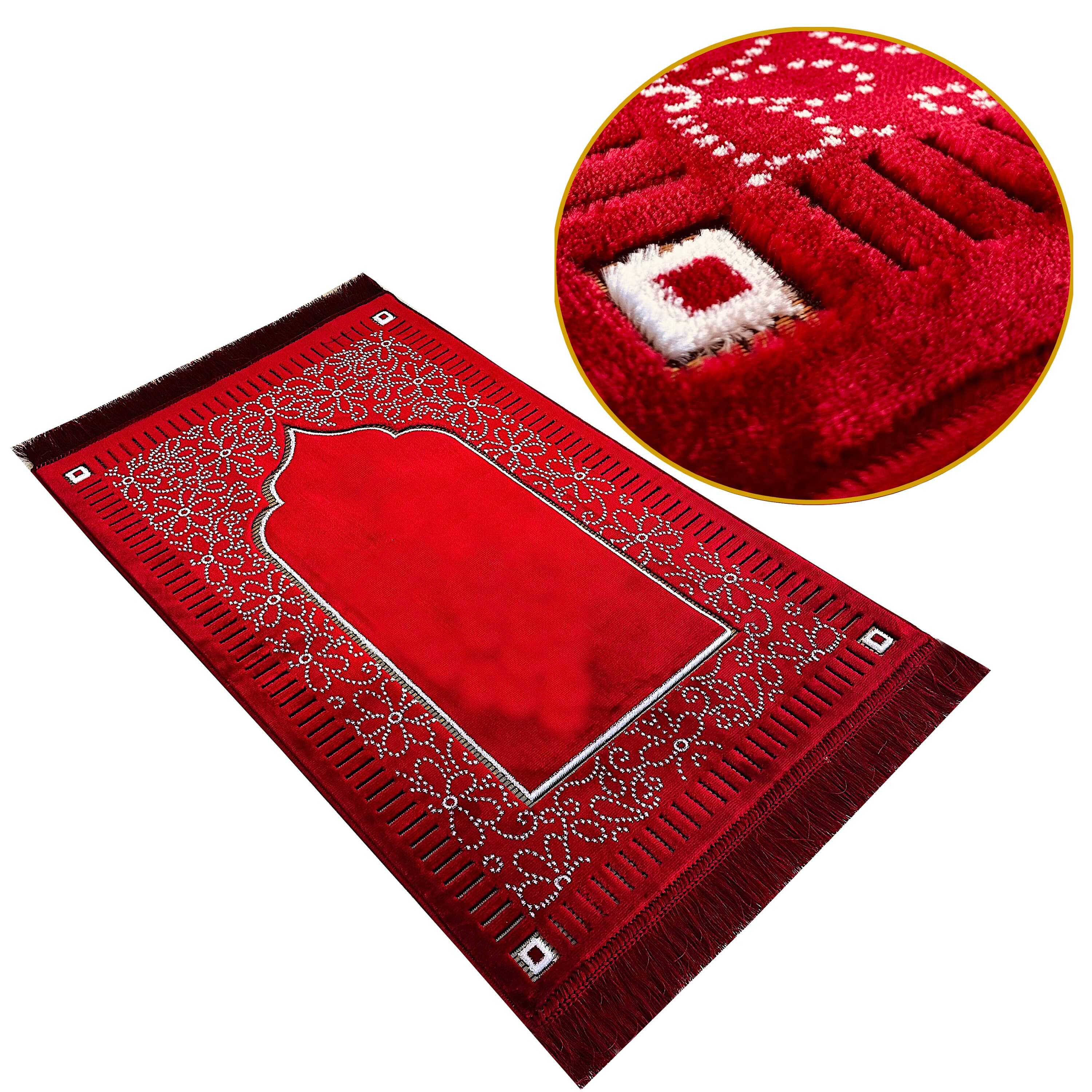 New Mihrab Style Velvet Prayer Rug (750g)-Large Prayer Mat / Janamaz |  Size: 110x70 cm - Made in Turkey - image 4