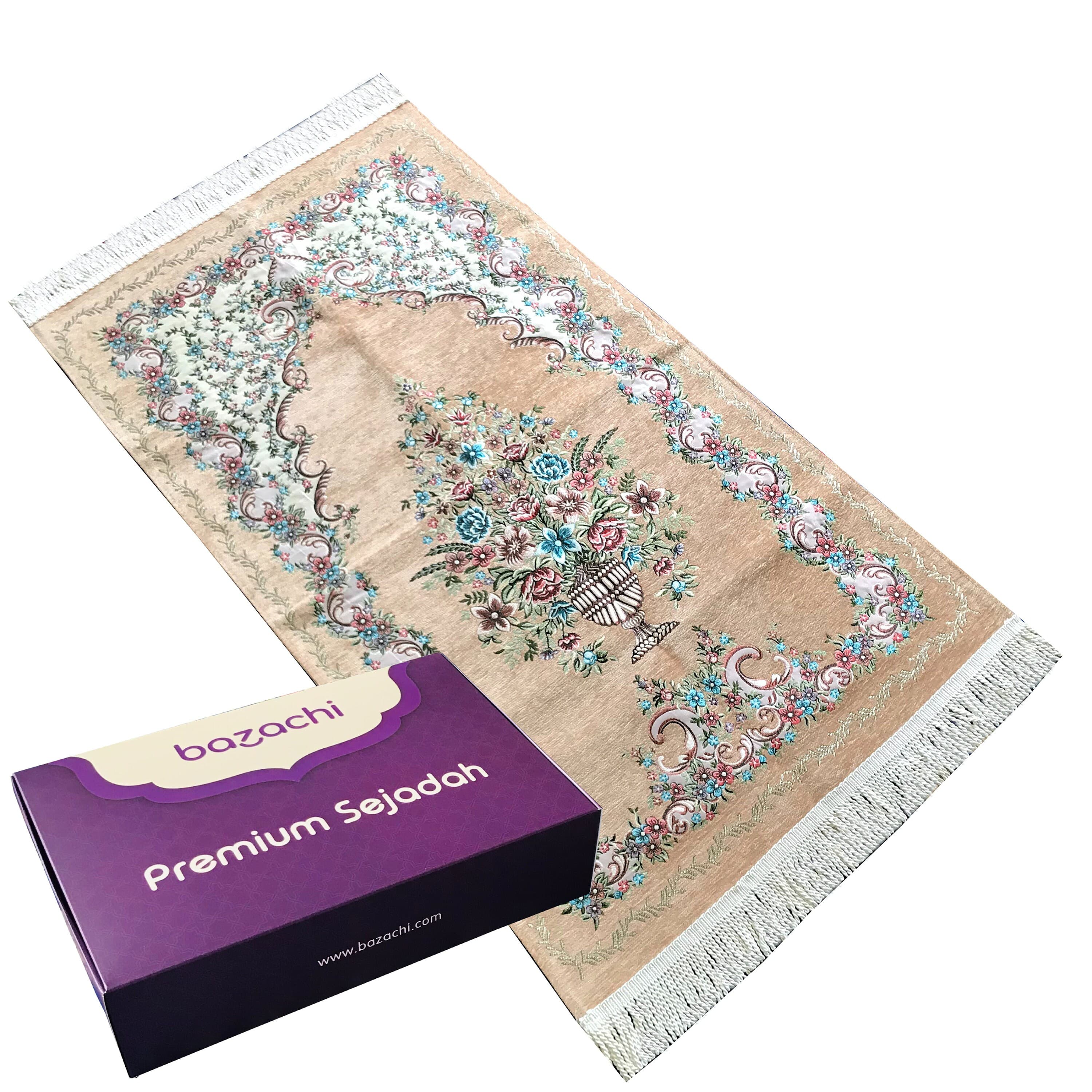 Premium Quality, Embroidered Floral Prayer Rug ( 850g ) Lined Thick Prayer Mat/Janamaz with Gift Box - image 4