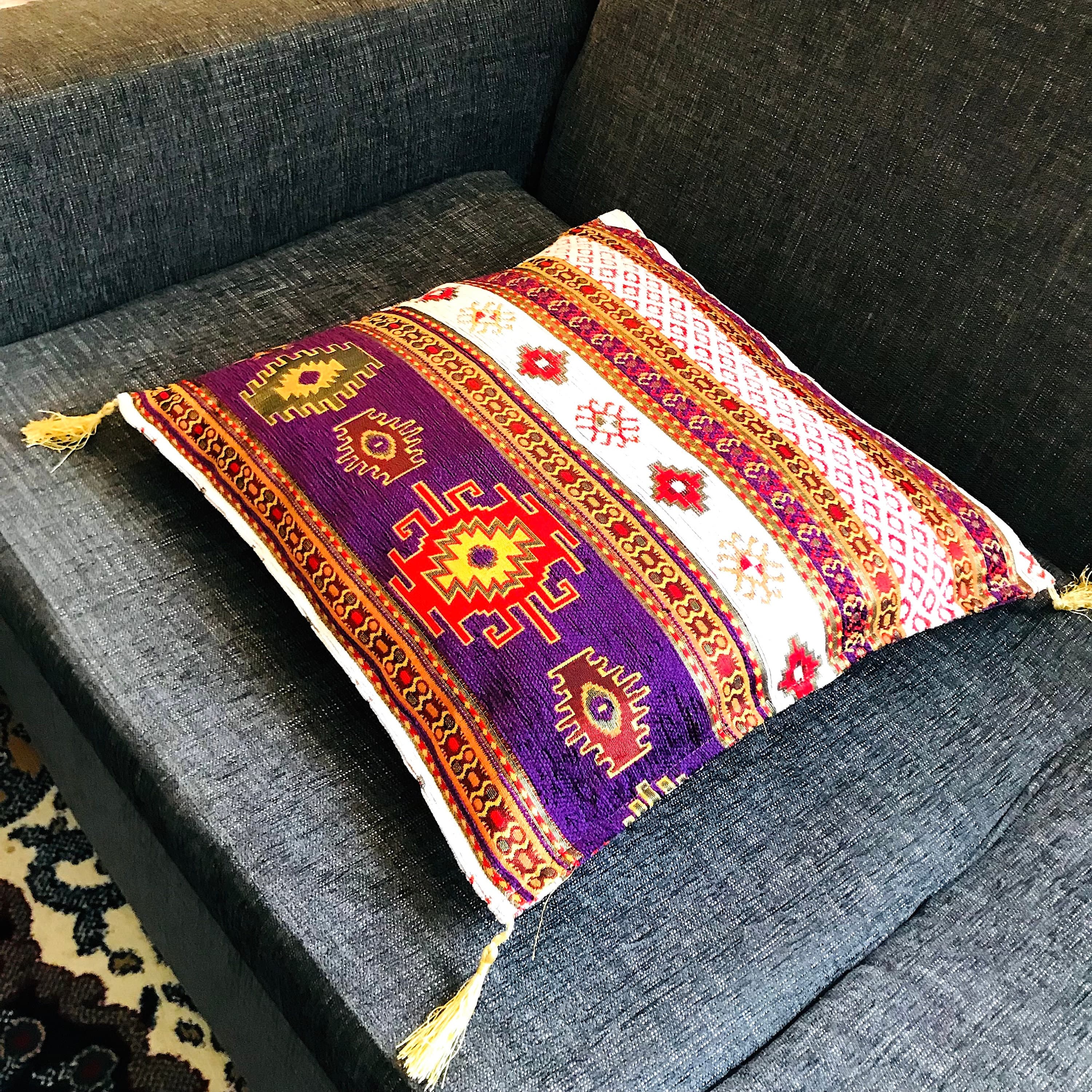 Kilim Fabric Rug Design Cushion, Sofa Pillow Covers, Farmhouse Style Geometric Pillow Case, Decorative Print Ethnic Home Size: 45x45 cm - image 4