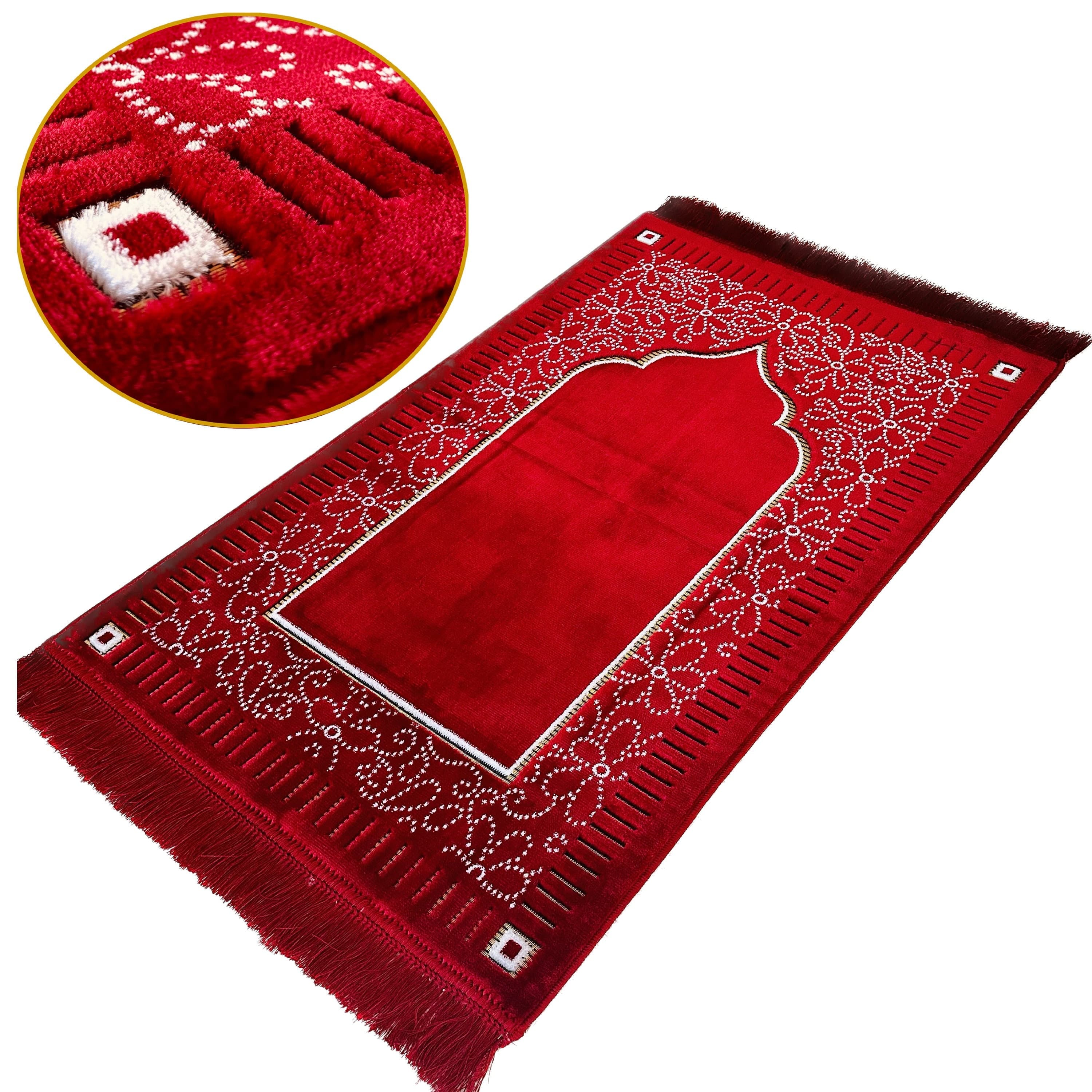 New Mihrab Style Velvet Prayer Rug (750g)-Large Prayer Mat / Janamaz  |  Size: 110 x70 cm - Made in Turkey